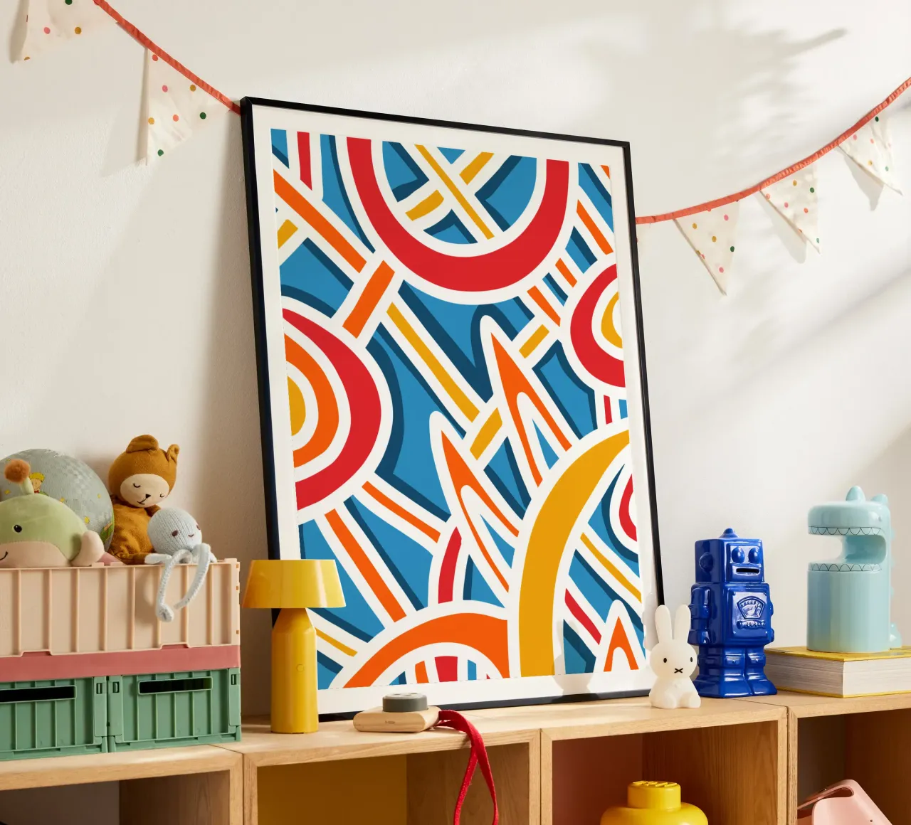 Felice strisce colorate astratte piene di vita poster con telaio in plastica da Abstract and Patterns