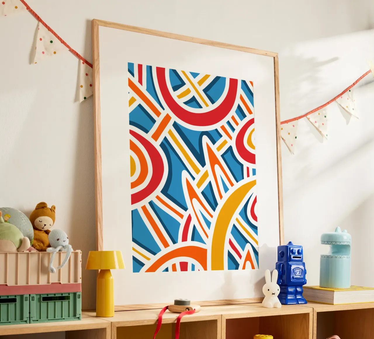 Felice strisce colorate astratte piene di vita poster con telaio in plastica da Abstract and Patterns