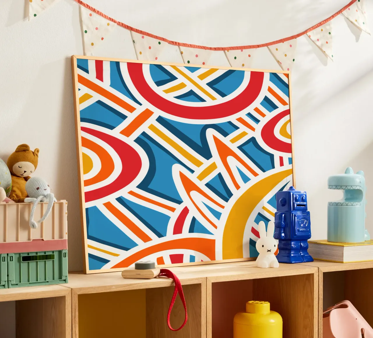 Felice strisce colorate astratte piene di vita poster con telaio in plastica da Abstract and Patterns