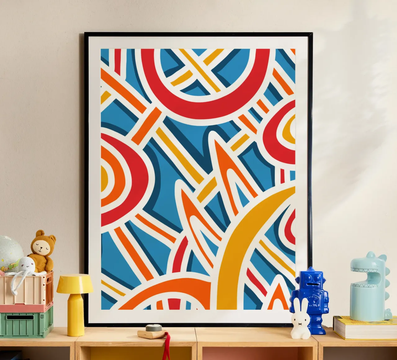 Felice strisce colorate astratte piene di vita poster con telaio in plastica da Abstract and Patterns