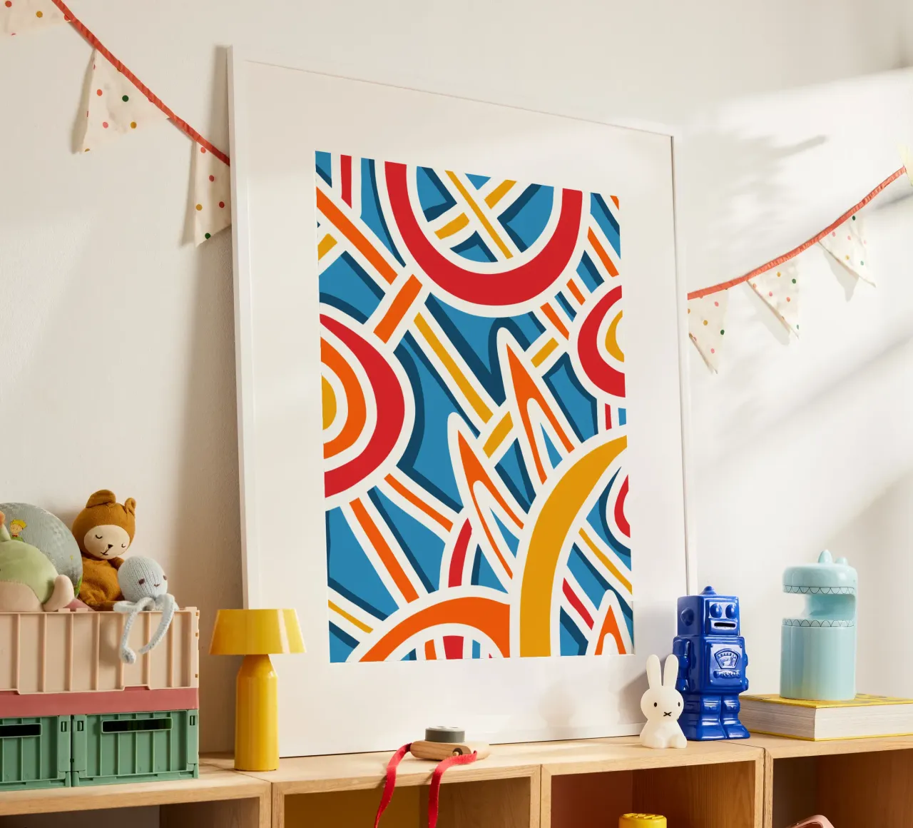 Felice strisce colorate astratte piene di vita poster con telaio in plastica da Abstract and Patterns