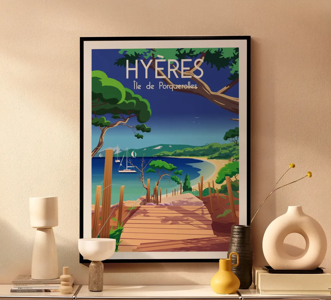 Isola di Hyères Porquerolles poster con telaio in alluminio da Raphaël Delerue