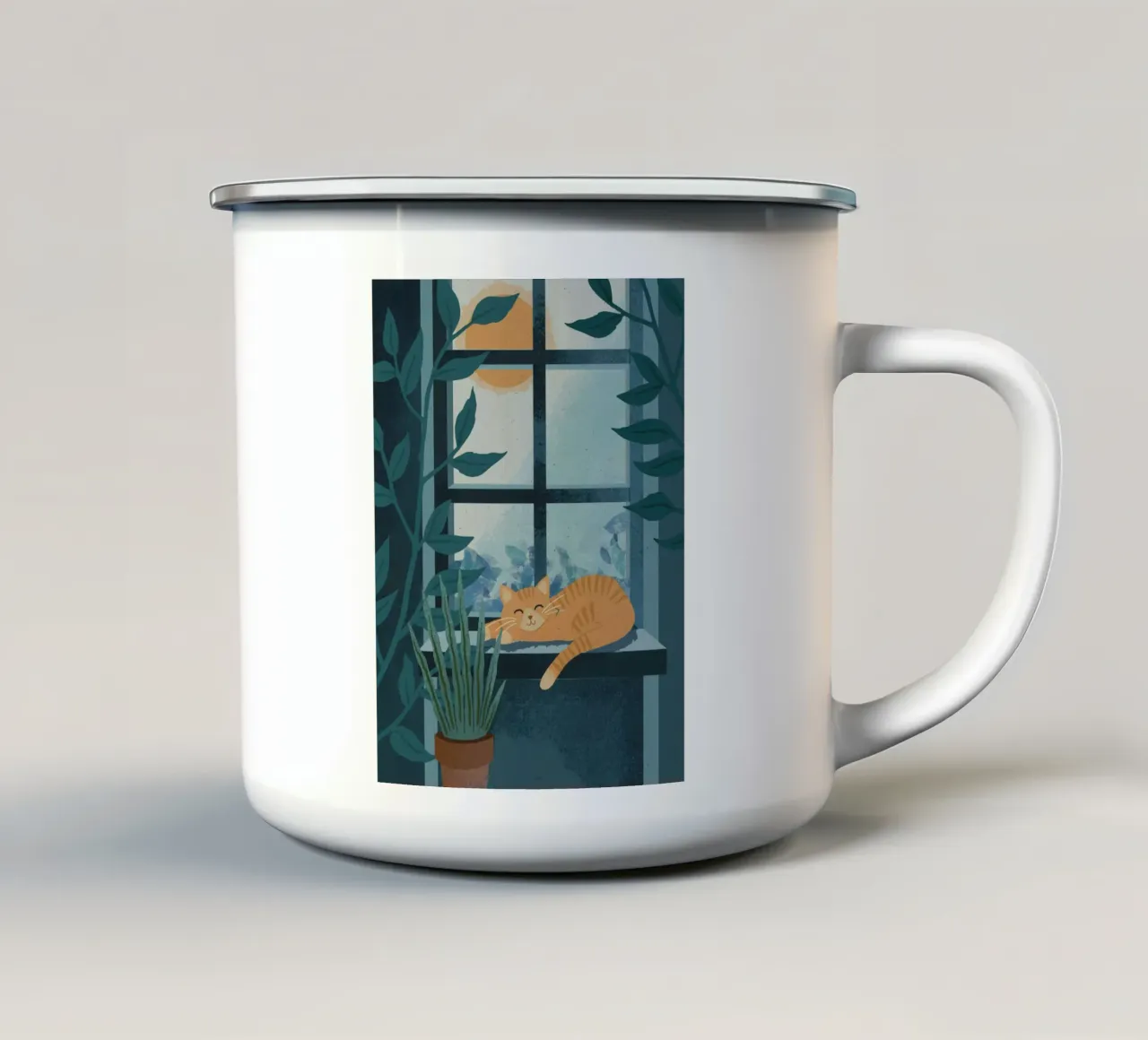 Cat on Window tazza in smalto da cafelab