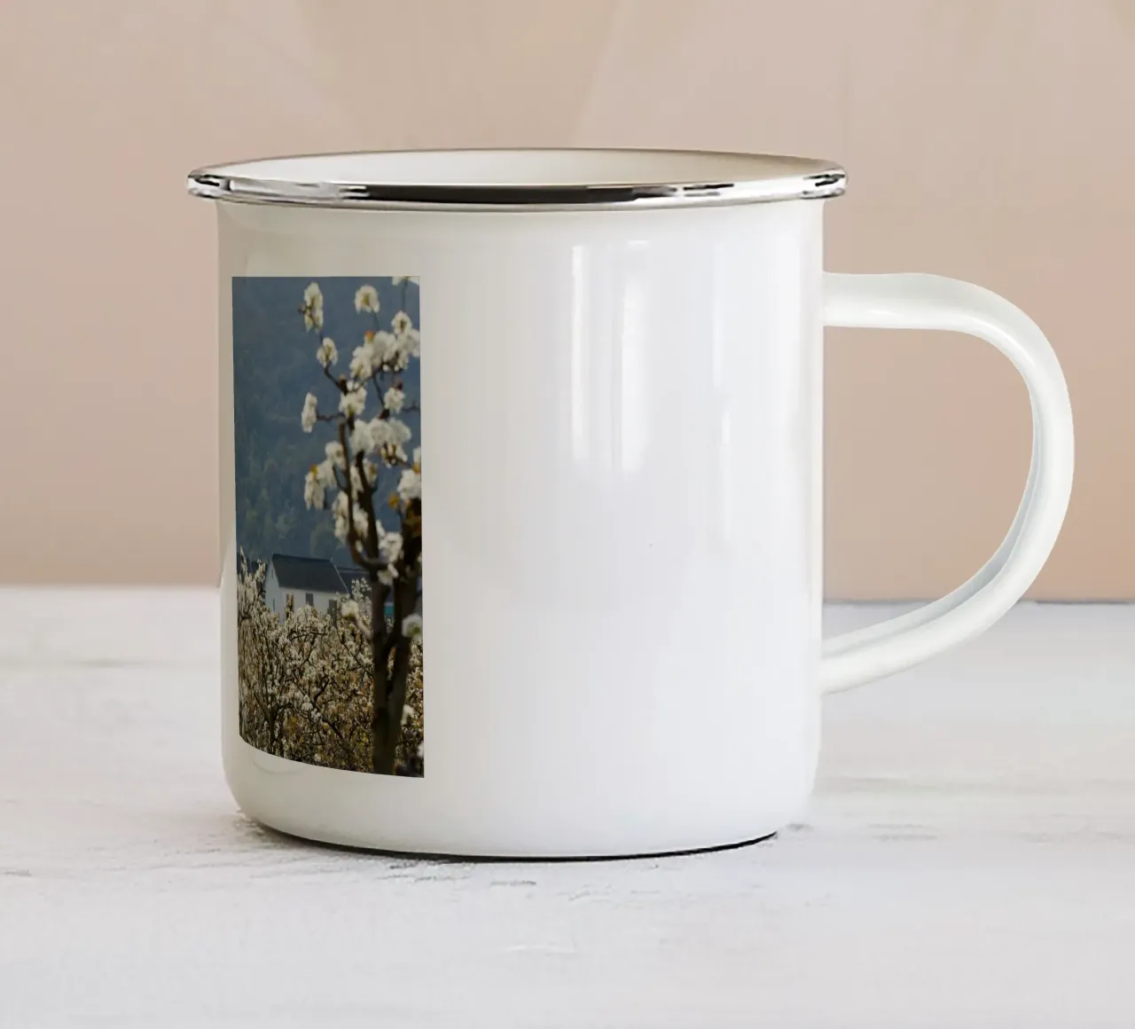 blossoming branches orchard tazza in smalto da Histrol