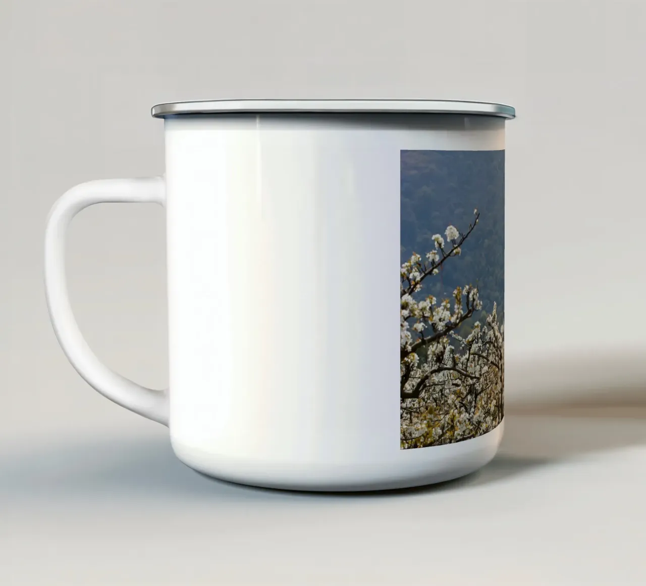 blossoming branches orchard tazza in smalto da Histrol