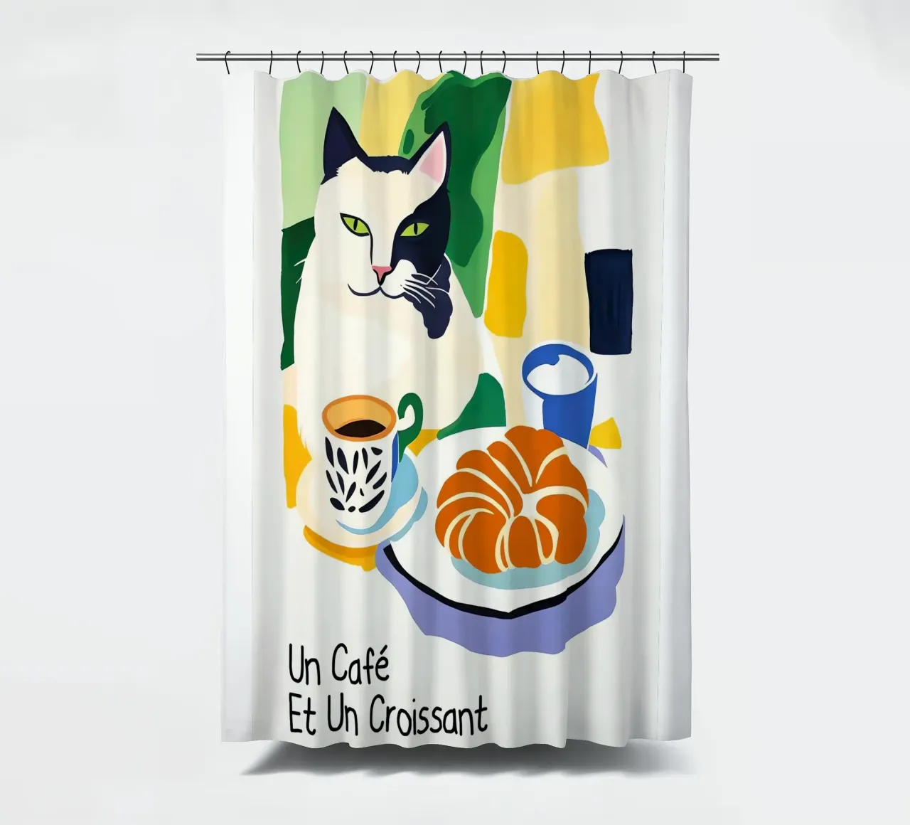 French Breakfast shower curtain by Arjun