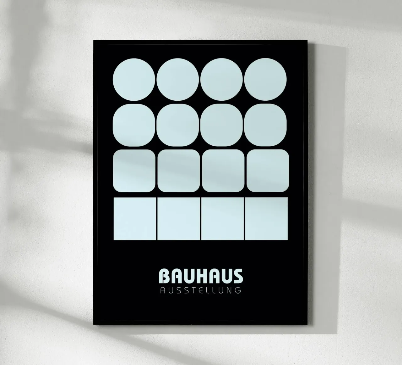 Bauhaus Light Grid – Geometrie in Hellblau & Schwarz Poster mit Kunststoffrahmen von Casa Calm