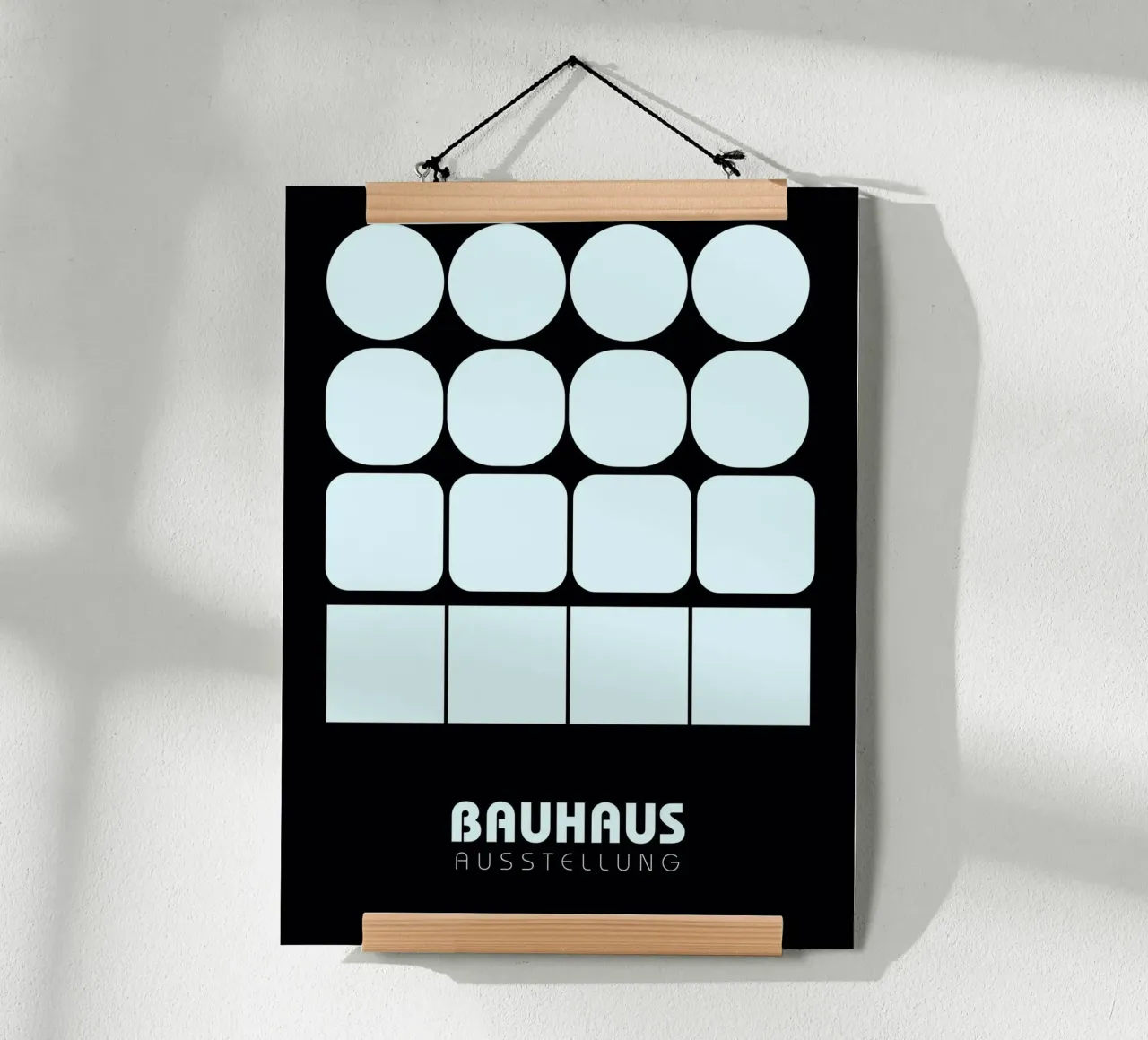 Bauhaus Light Grid – Geometrie in Hellblau & Schwarz Poster mit Kunststoffrahmen von Casa Calm
