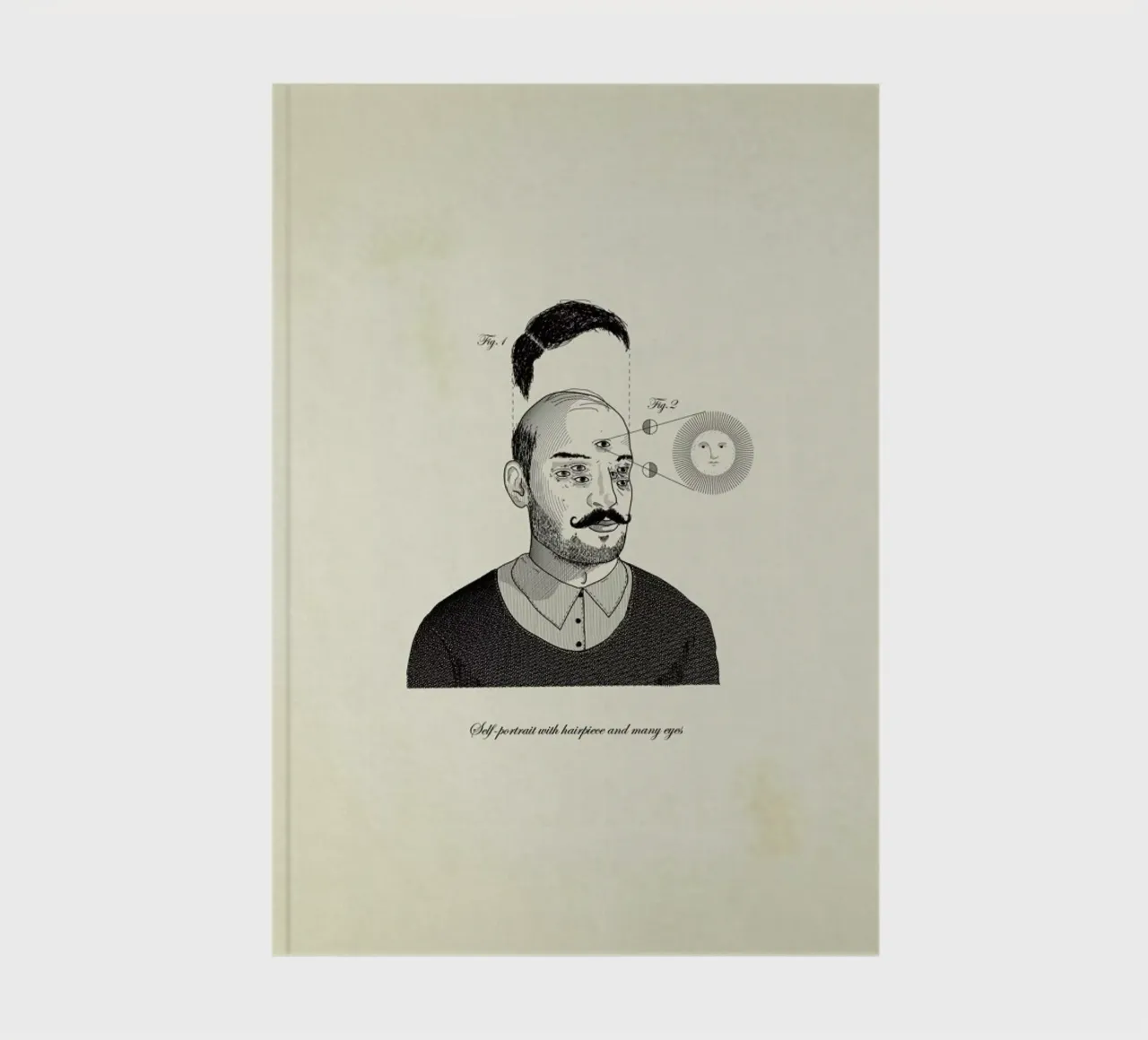 Self-portrait with hairpiece and many eyes notebook by Matteo Morelli