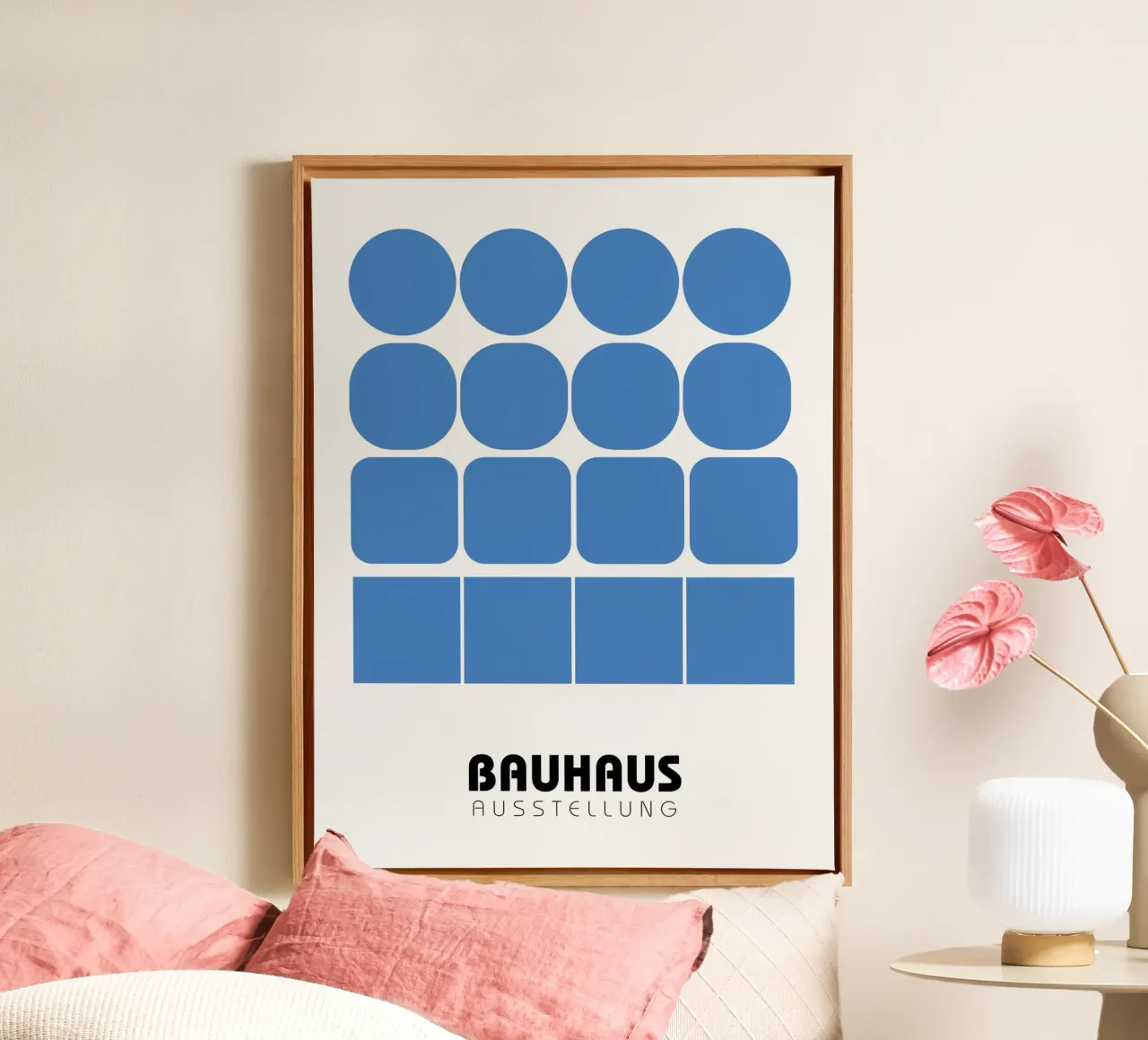 Blauw Bauhaus-raster - Geometrisch ontwerp 1923 canvas met Baklijst van Casa Calm