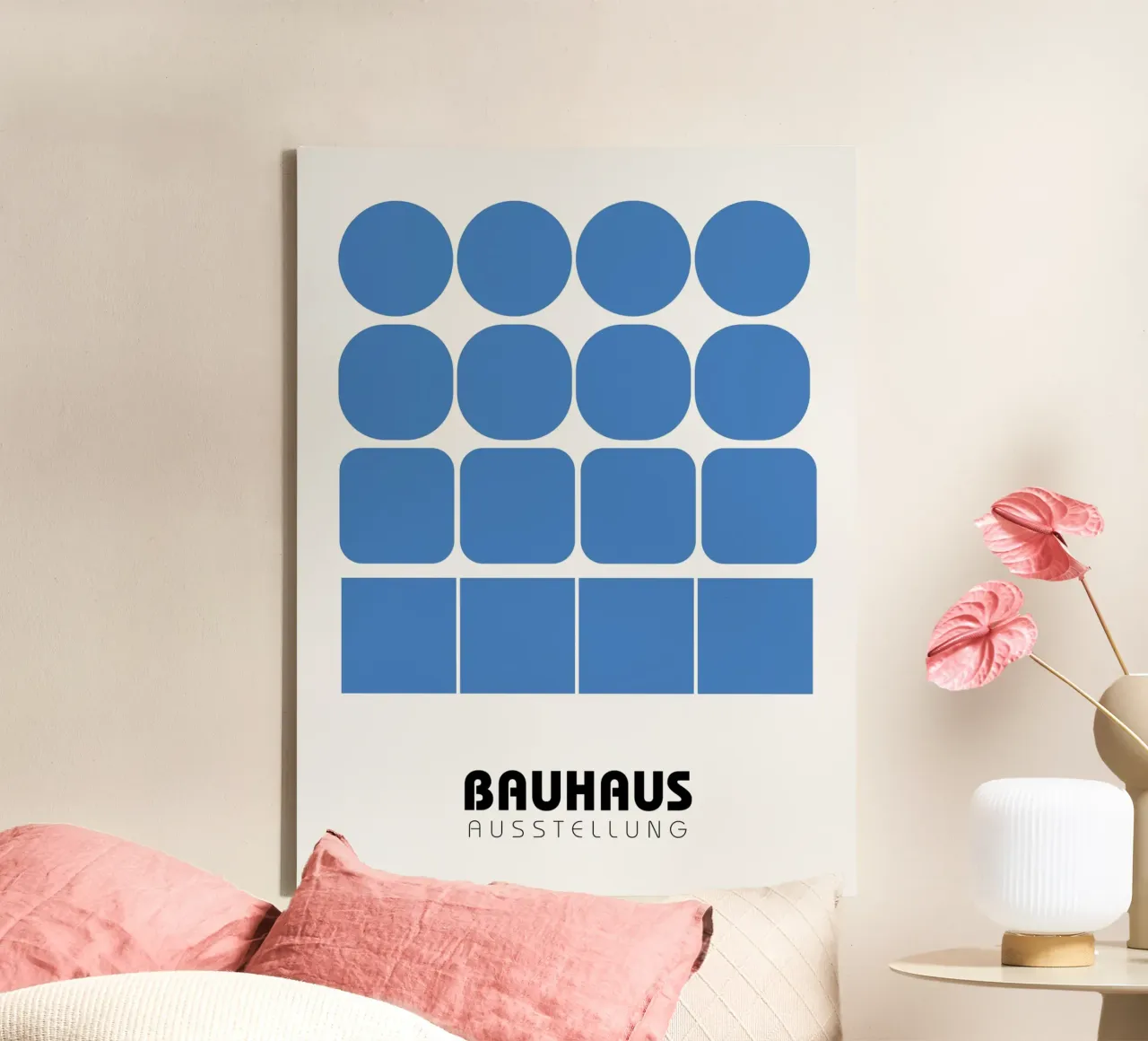 Blauw Bauhaus-raster - Geometrisch ontwerp 1923 canvas met Baklijst van Casa Calm