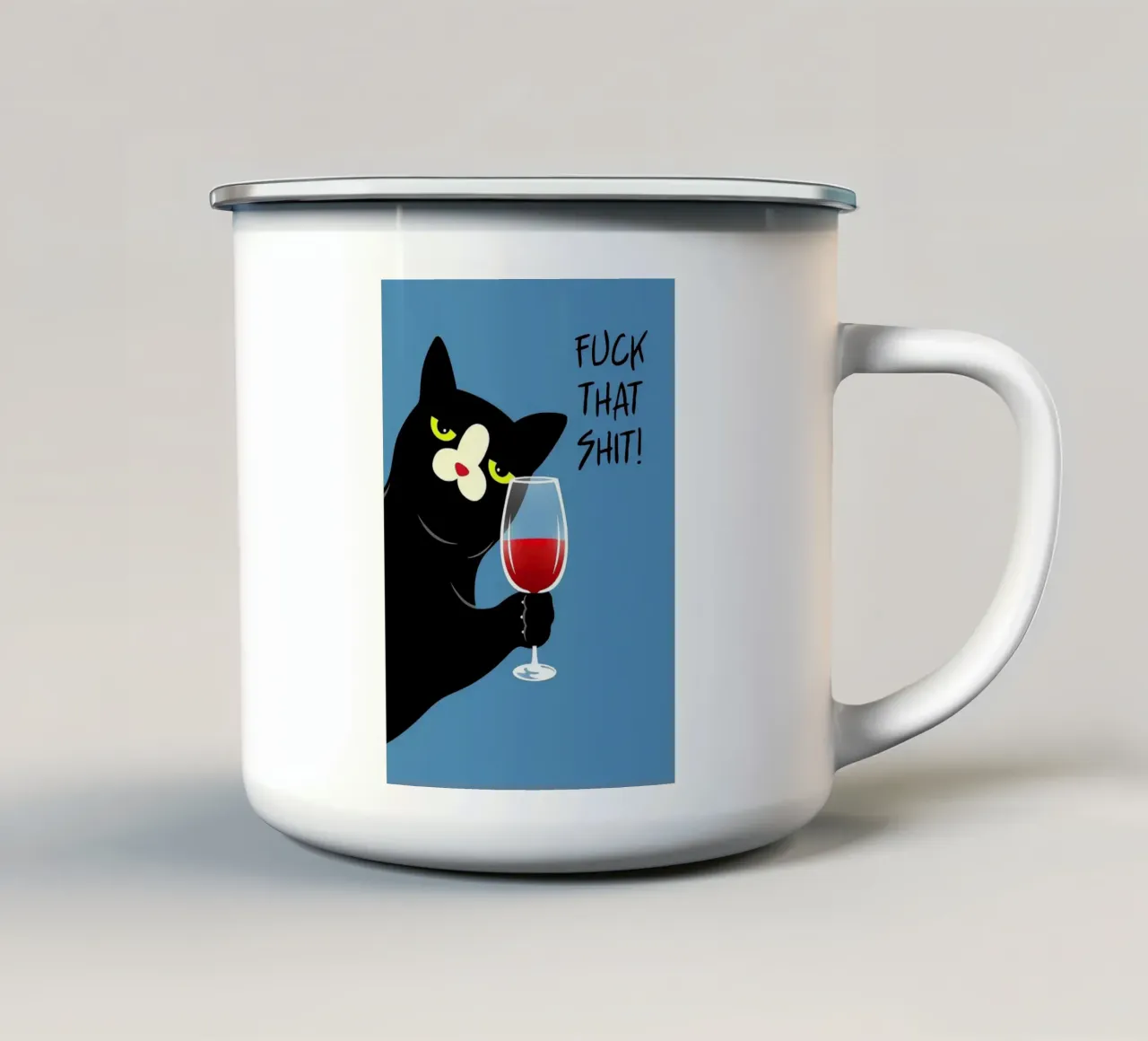 Gatto nero e vino rosso tazza in smalto da Arjun