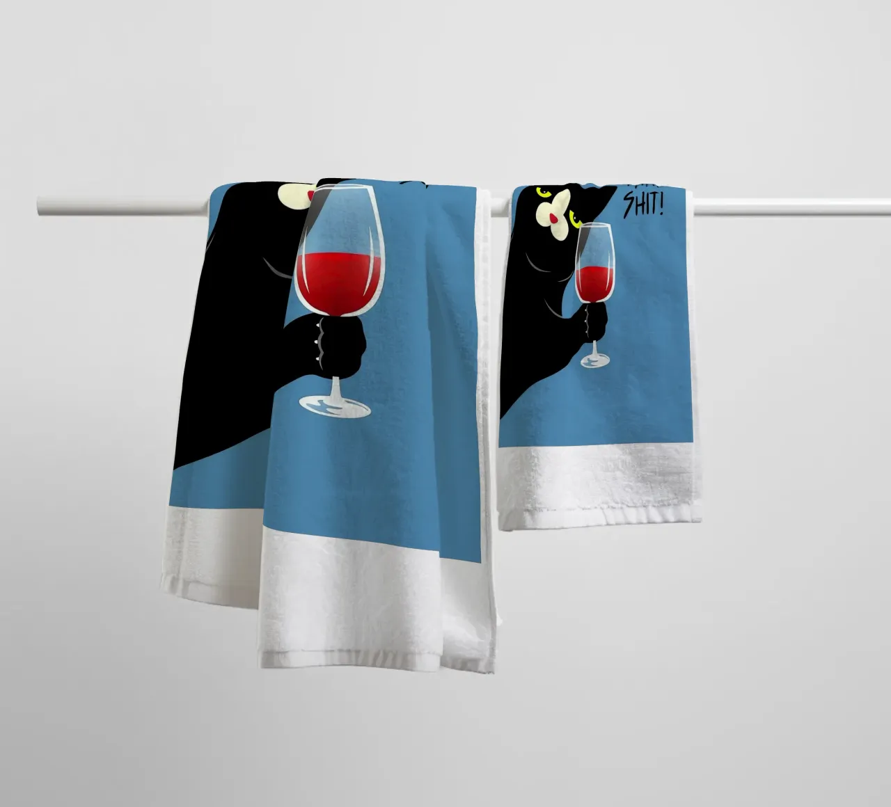 Black Cat And Red Wine towel by Arjun