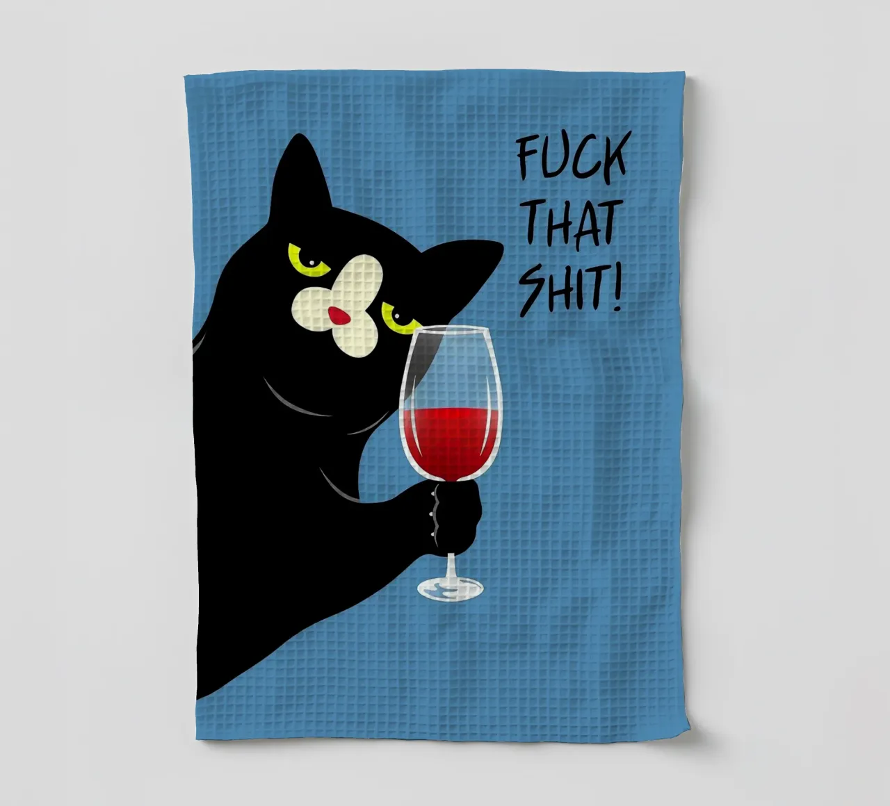 Black Cat And Red Wine tea towel by Arjun