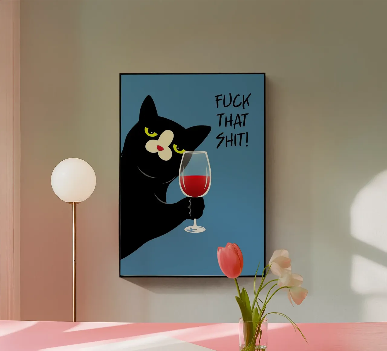 Gatto nero e vino rosso plexiglass da Arjun