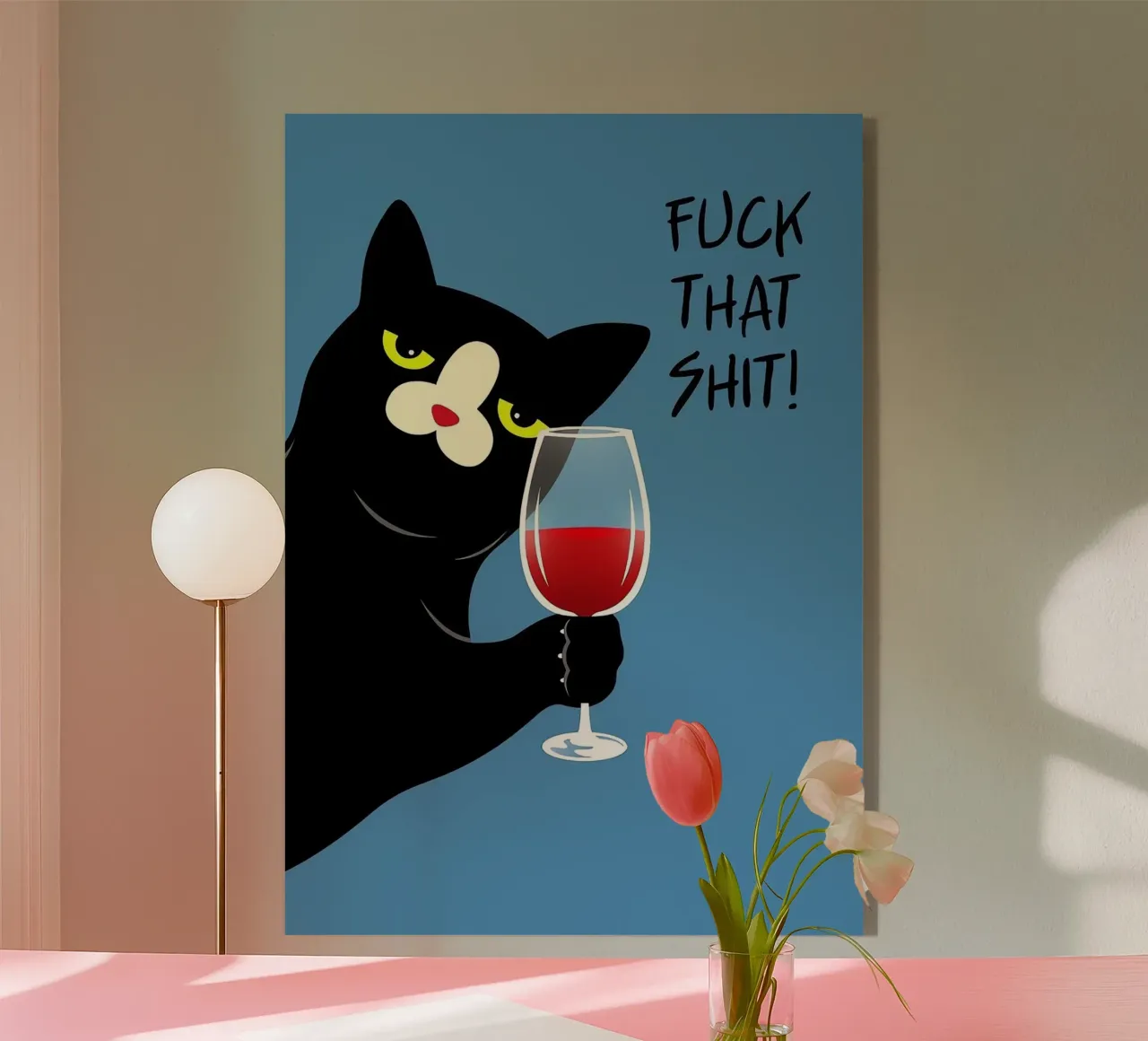 Gatto nero e vino rosso plexiglass da Arjun