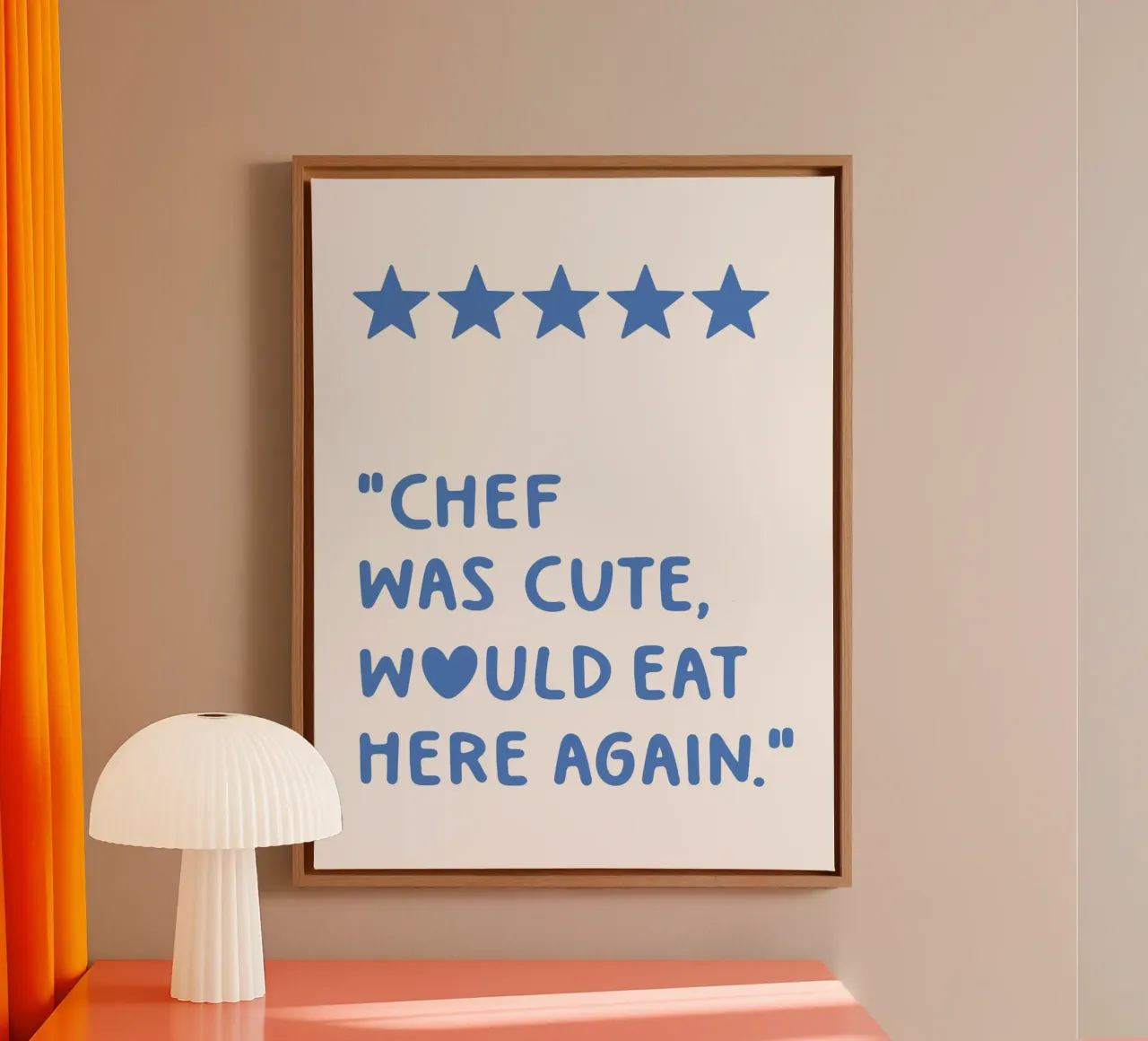 Chef-kok was leuk zou hier weer eten Quote (Blauwe toon) canvas met Baklijst van Paigaam Studio