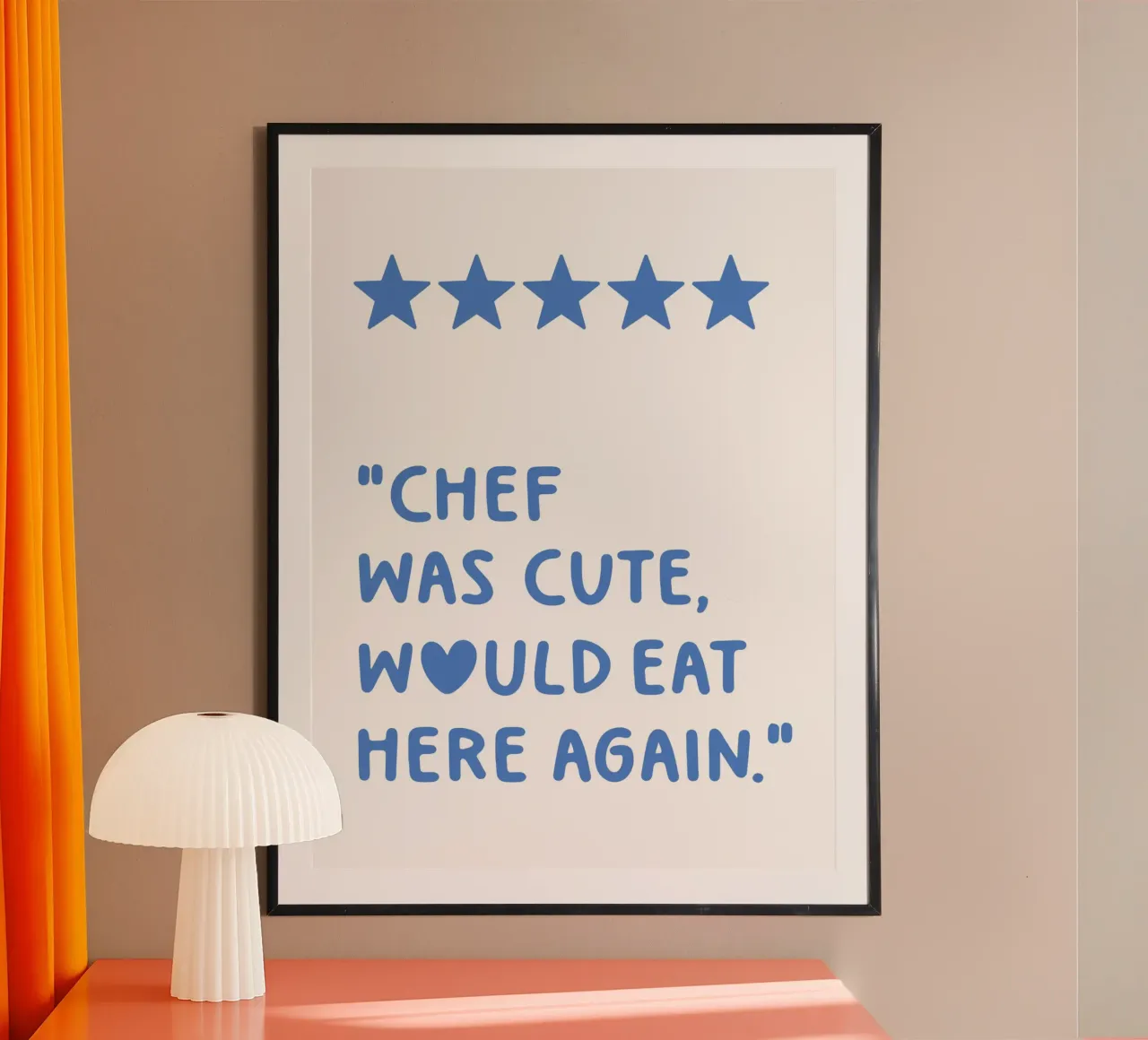 Chefkoch war niedlich würde hier wieder essen Zitat (Blauton) Poster mit Kunststoffrahmen von Paigaam Studio