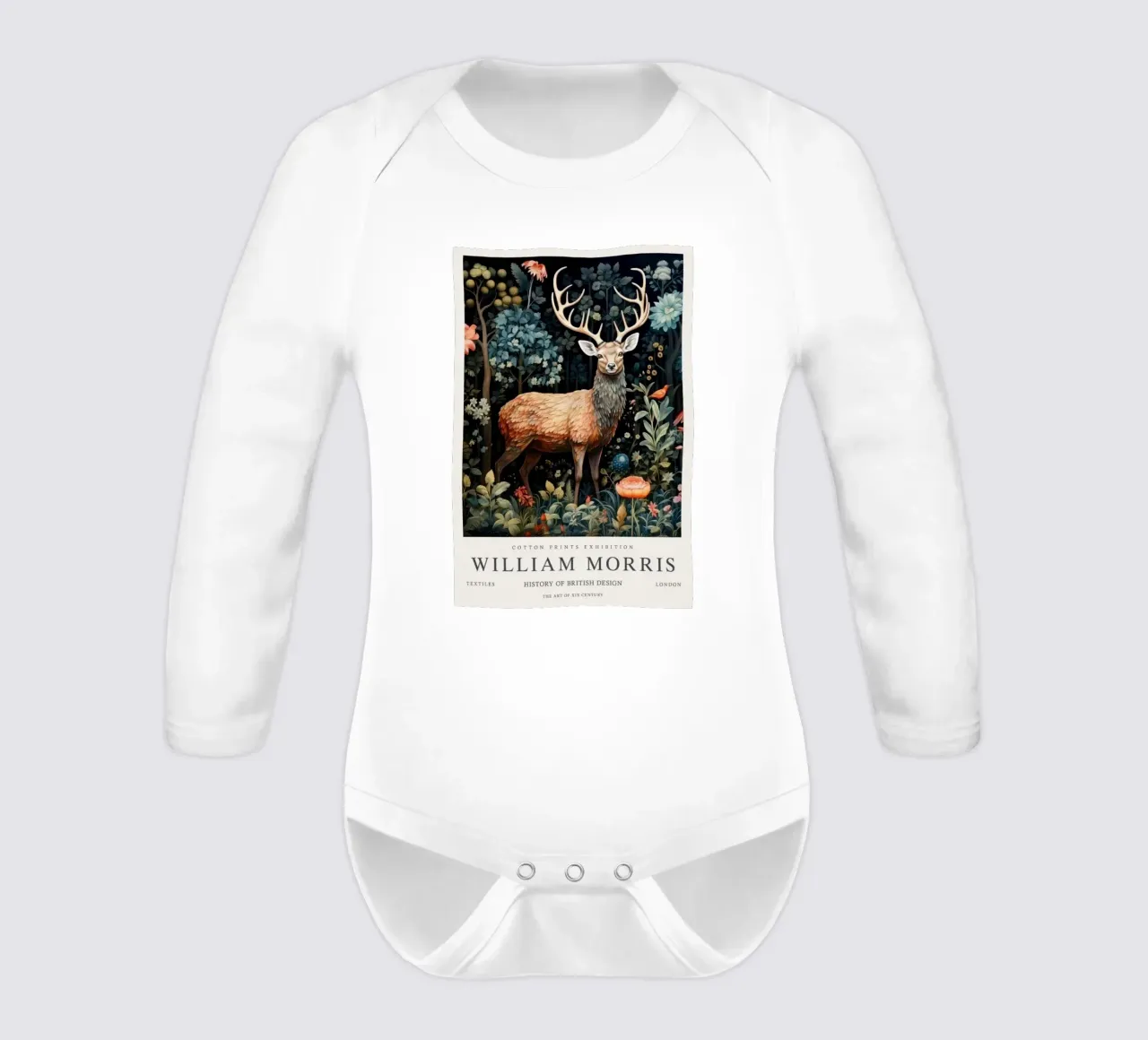 deer with majestic antlers in the middle of the forest long-sleeve baby romper by Ropech Shop