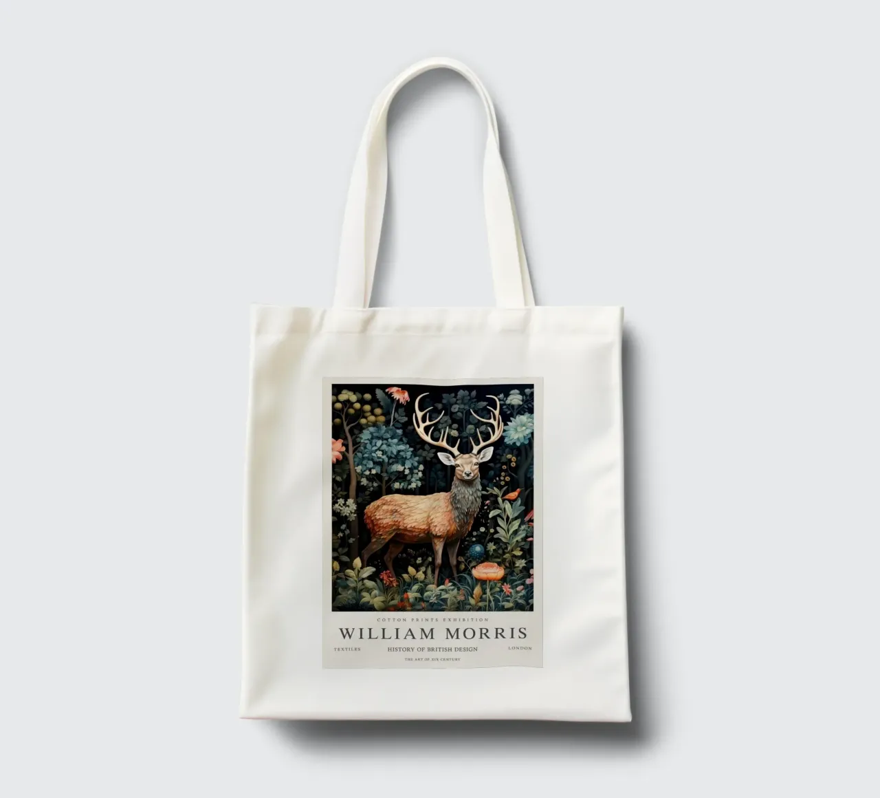 cervo con corna maestose in mezzo alla foresta borsa in juta da Ropech Shop