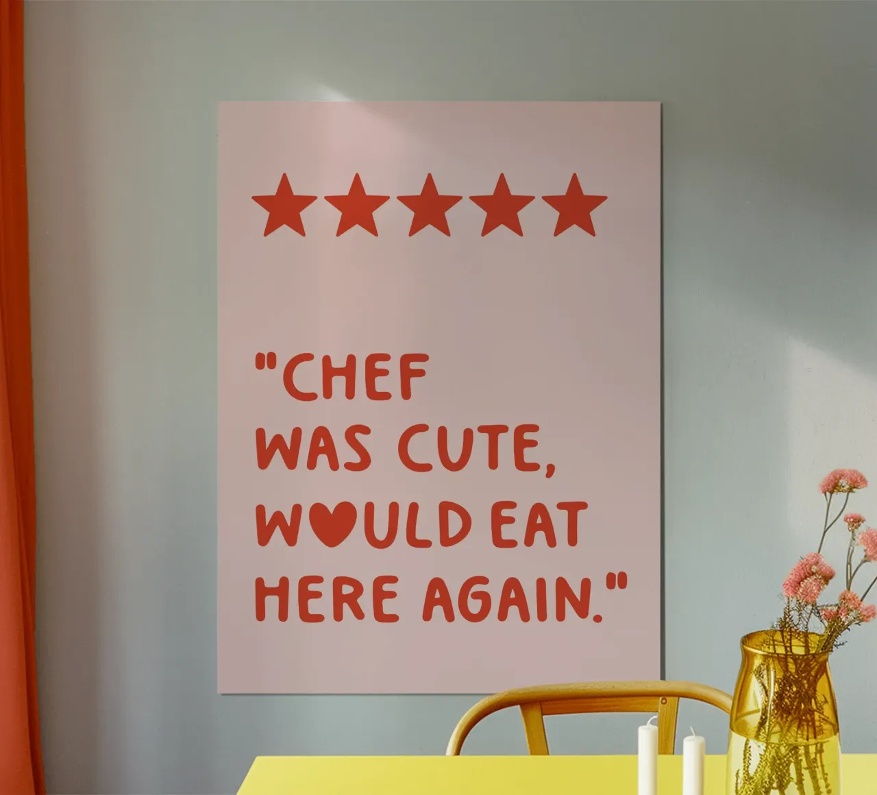 Chef Was Cute Would Eat Here Again Quote (Dolce tono rosso) poster con telaio in plastica da Paigaam Studio