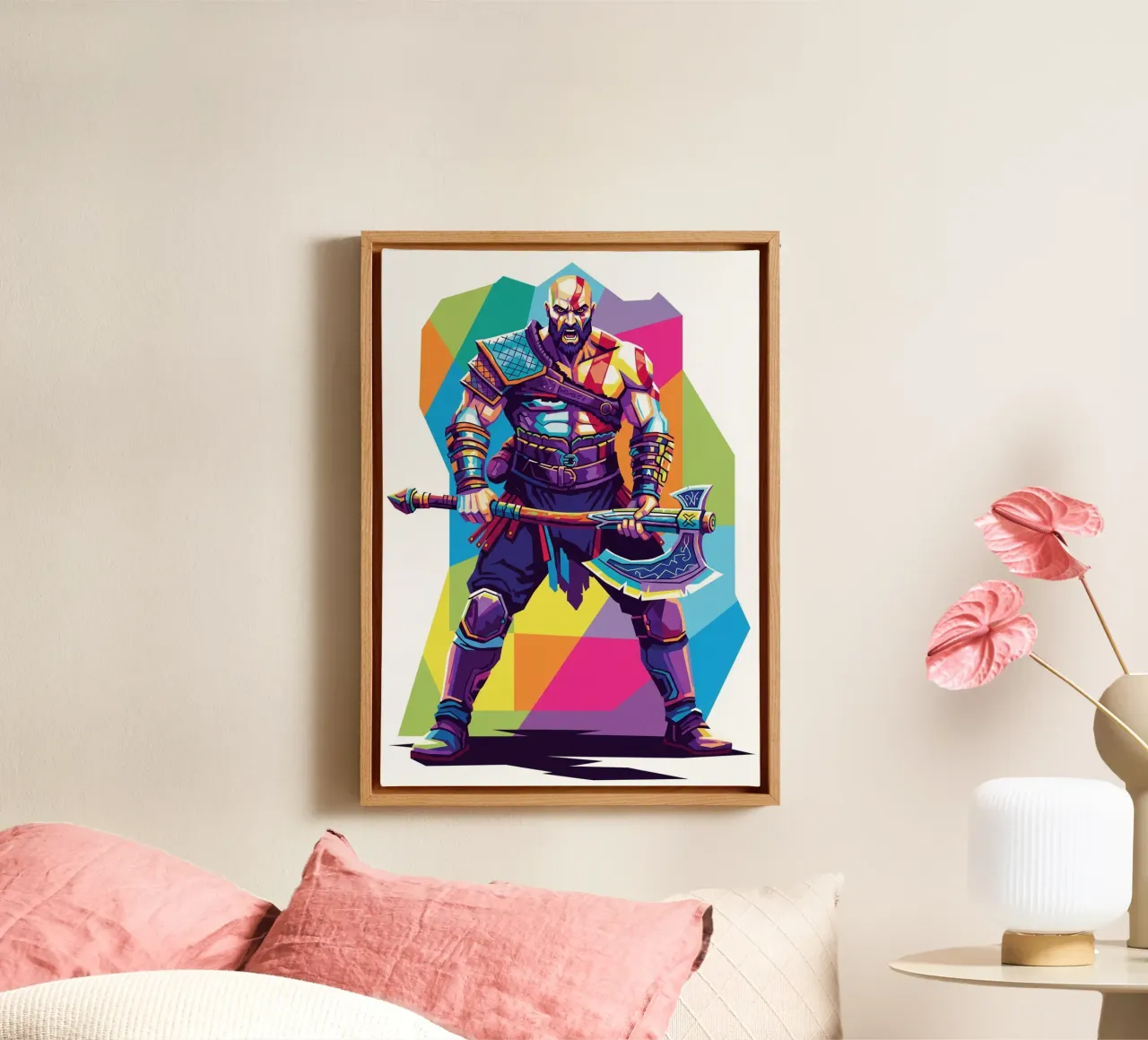 God Of War - WPAP-kunststijl (6) canvas met Baklijst van Hantamrata