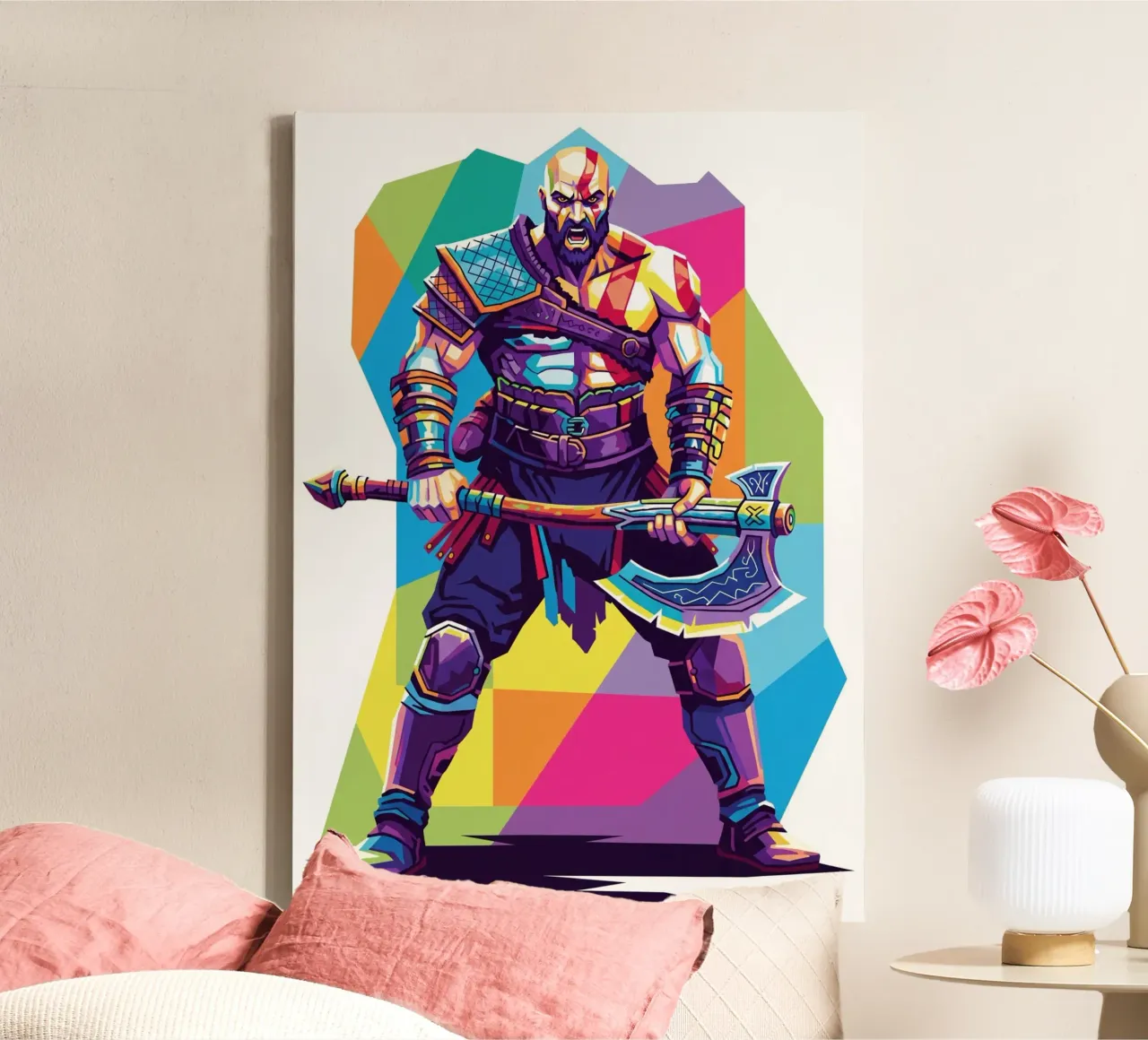 God Of War - WPAP-kunststijl (6) canvas met Baklijst van Hantamrata