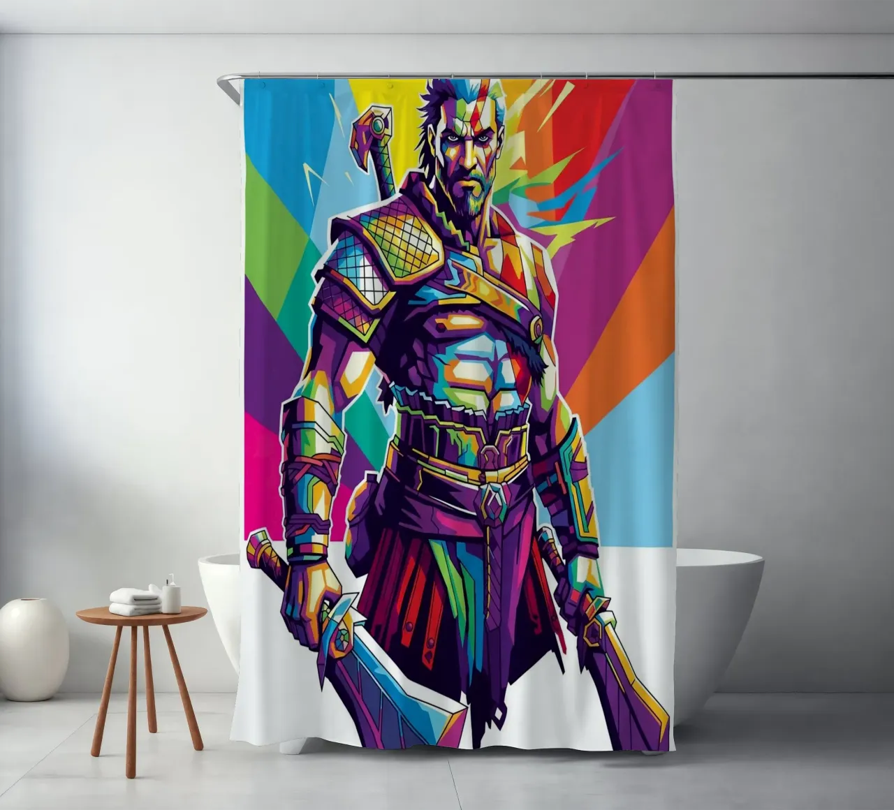 God Of War - WPAP art style (7) shower curtain by Hantamrata