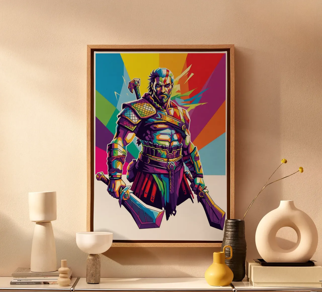God Of War - WPAP-kunststijl (7) canvas met Baklijst van Hantamrata