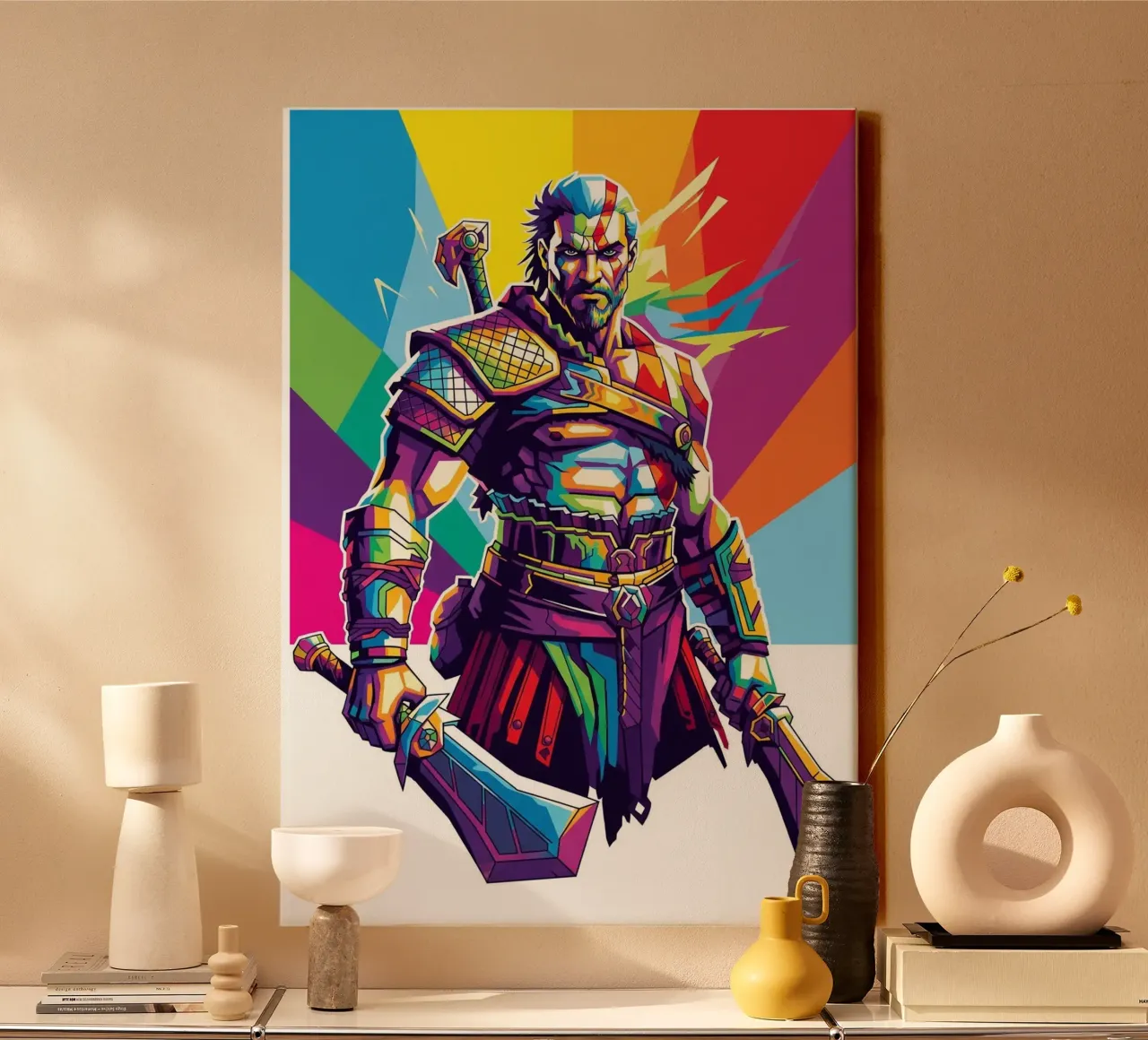God Of War - WPAP-kunststijl (7) canvas met Baklijst van Hantamrata