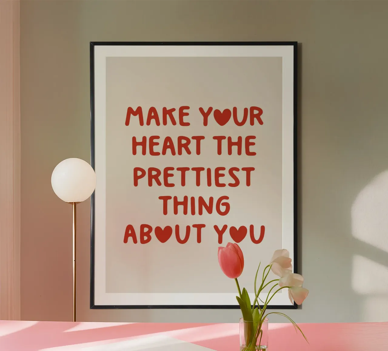Fai del tuo cuore la cosa più bella di te Citazione poster con telaio in plastica da Paigaam Studio