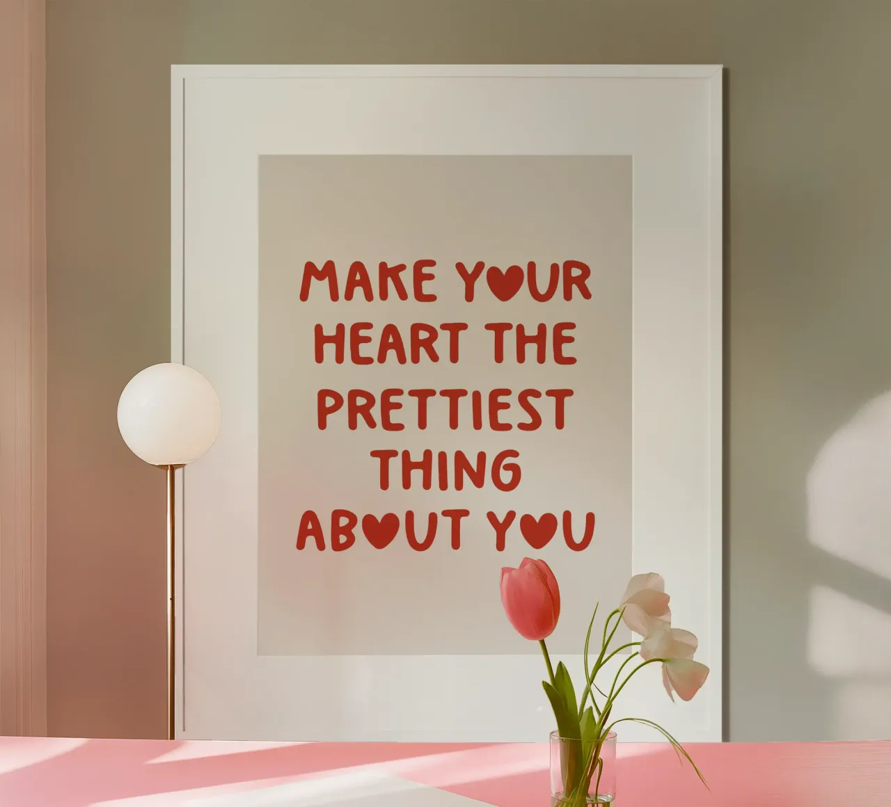 Fai del tuo cuore la cosa più bella di te Citazione poster con telaio in plastica da Paigaam Studio