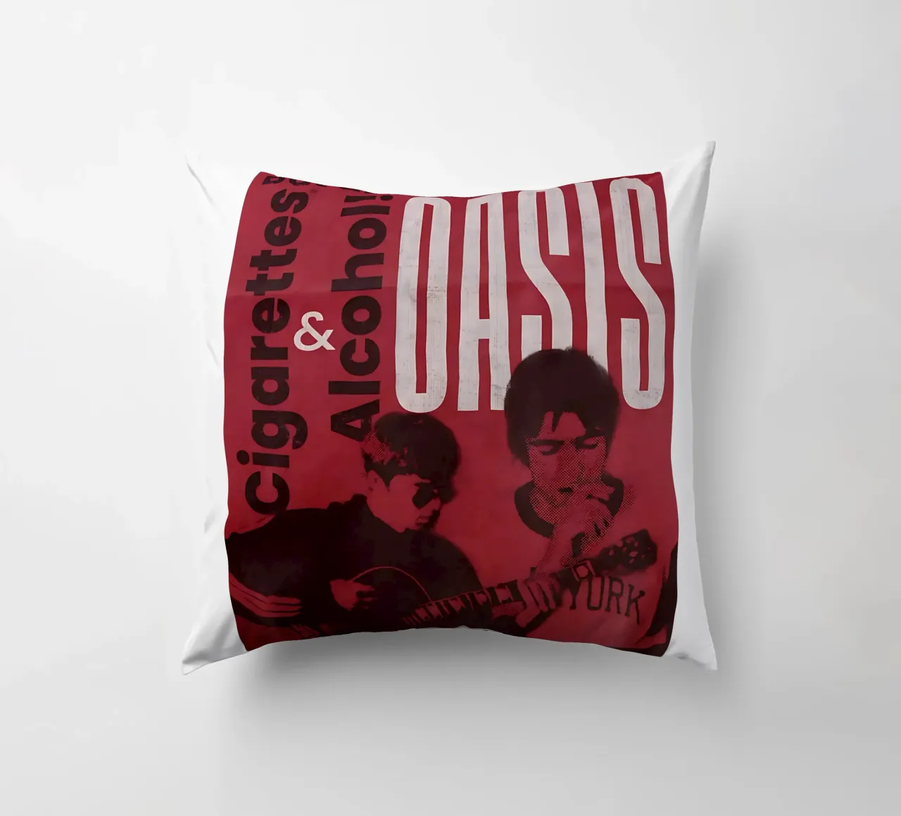 Poster degli Oasis in rosso cuscino da domherrick1