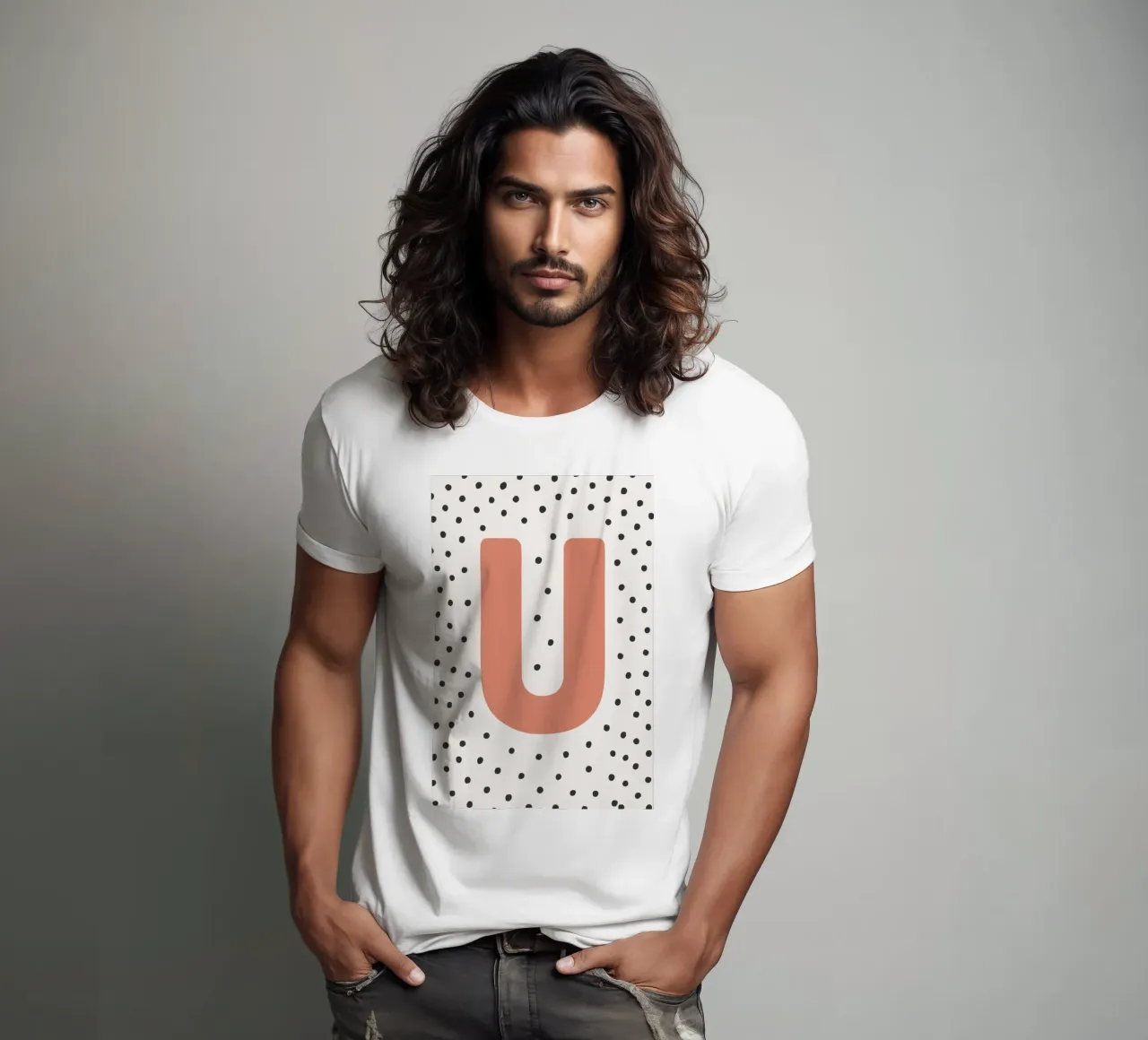 Initial U on dot pattern - Scandinavian style t-shirt by KidzStudio