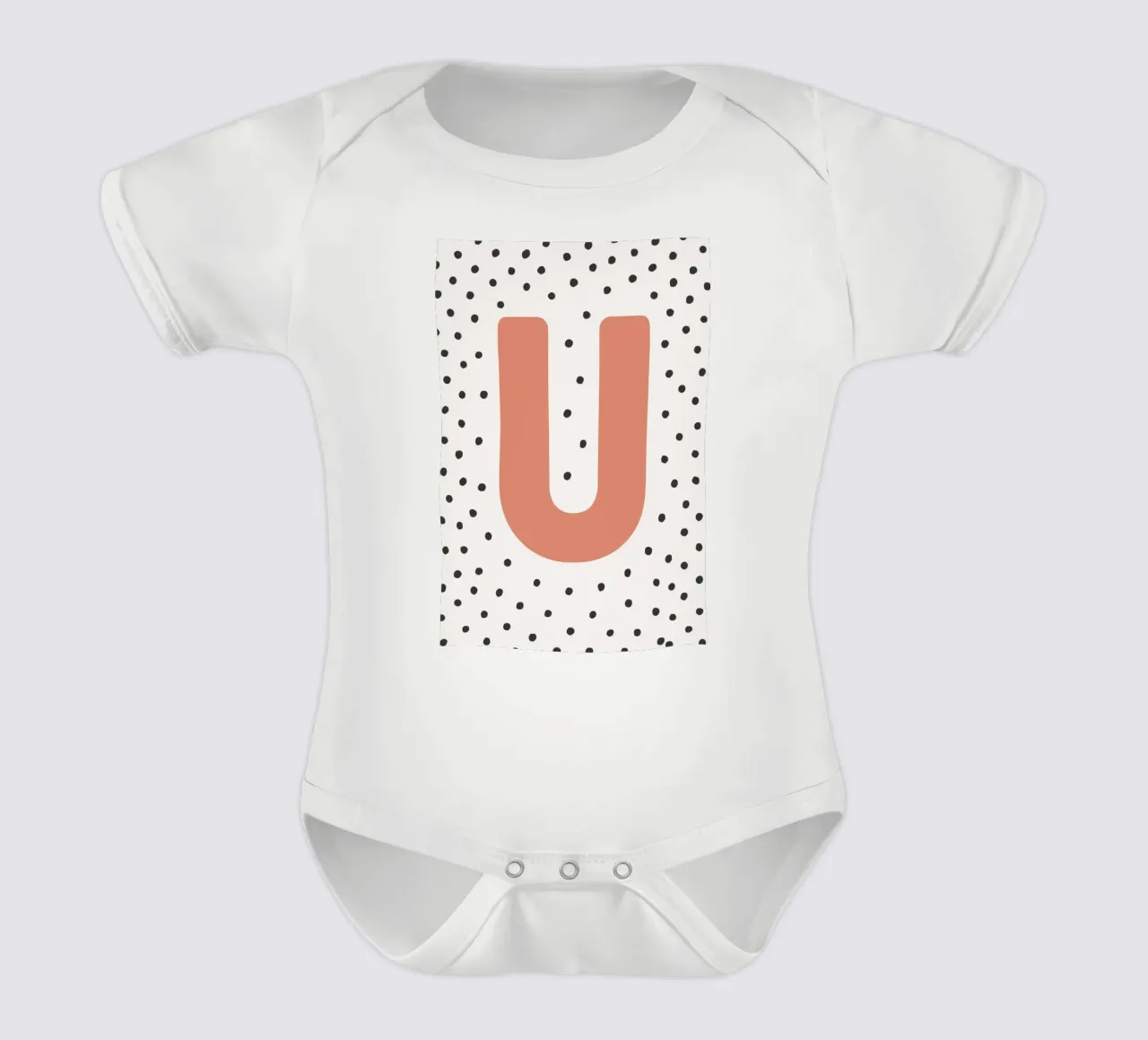 Initial U on dot pattern - Scandinavian style short-sleeve baby romper by KidzStudio