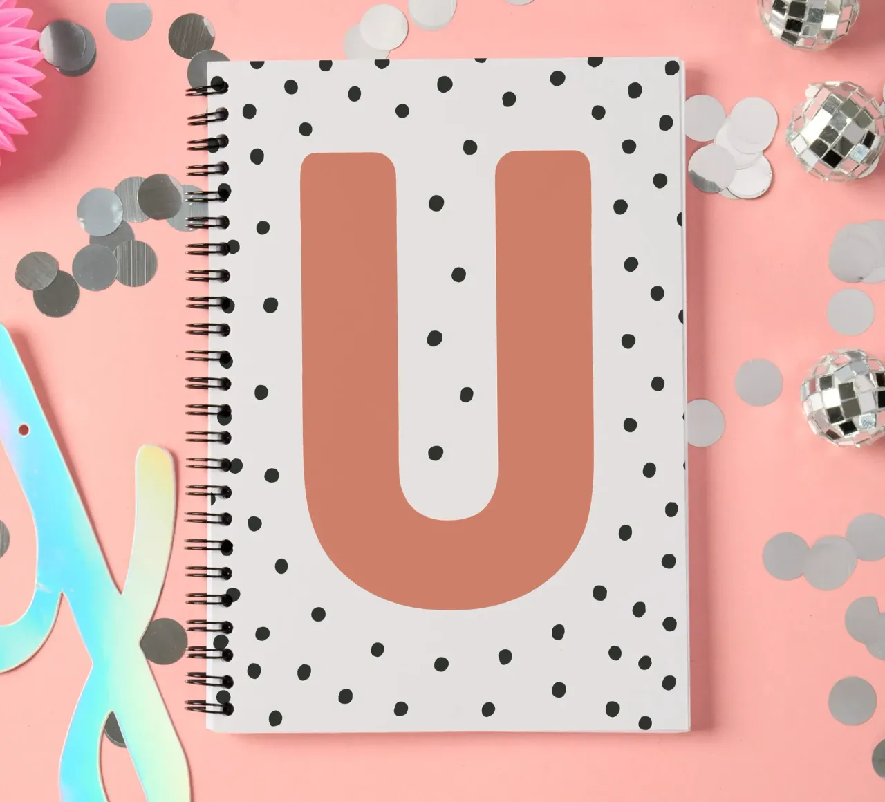 Initial U on dot pattern - Scandinavian style spiral notebook by KidzStudio
