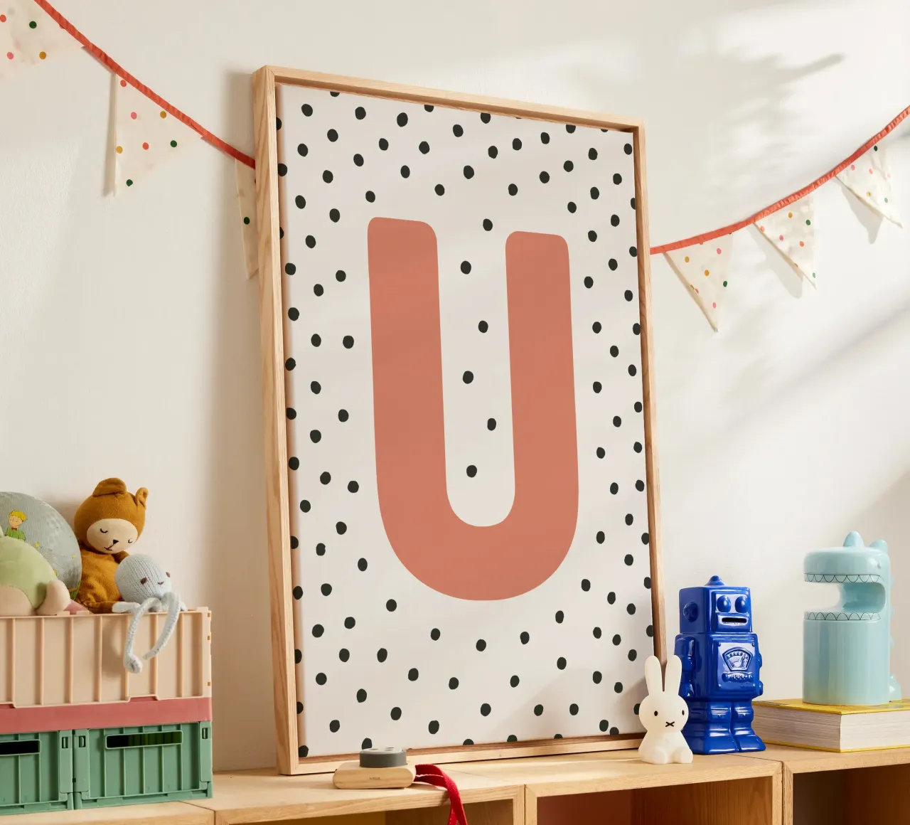 Initial U on dot pattern - Scandinavian style canvas by KidzStudio