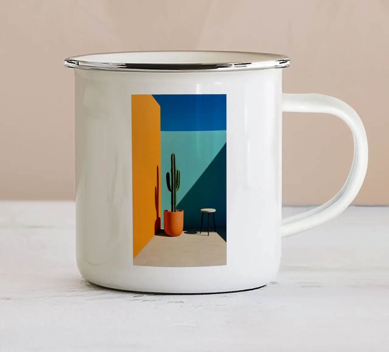Cactus e arancione - Grafica solare e colori vivaci tazza in smalto da Affiches Minimalistes