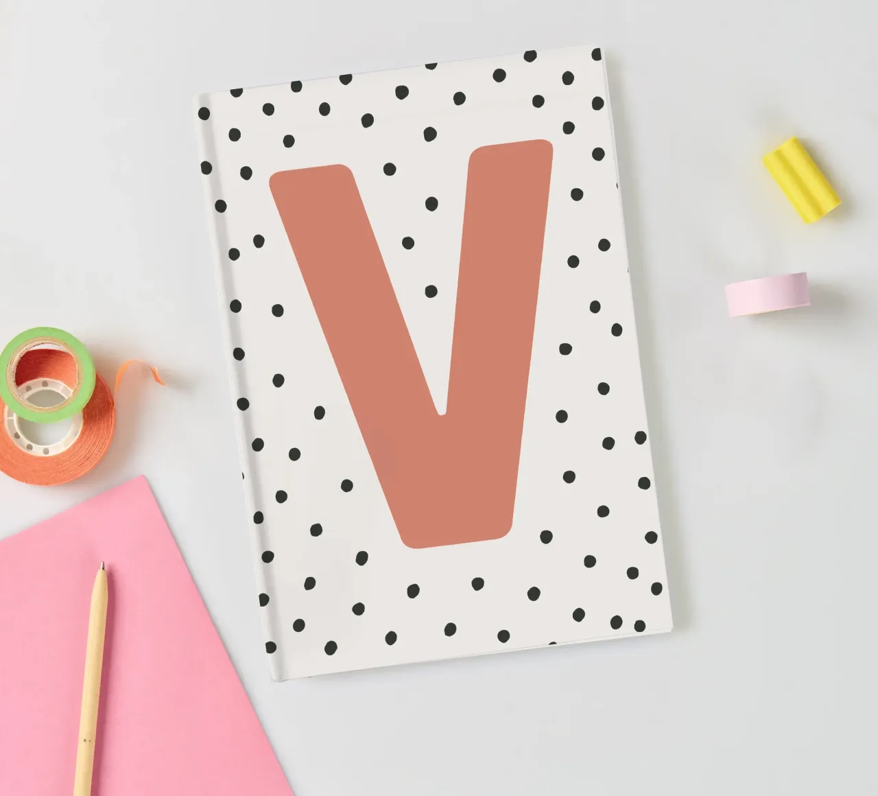 Initial V on dot pattern - Scandinavian style notebook by KidzStudio