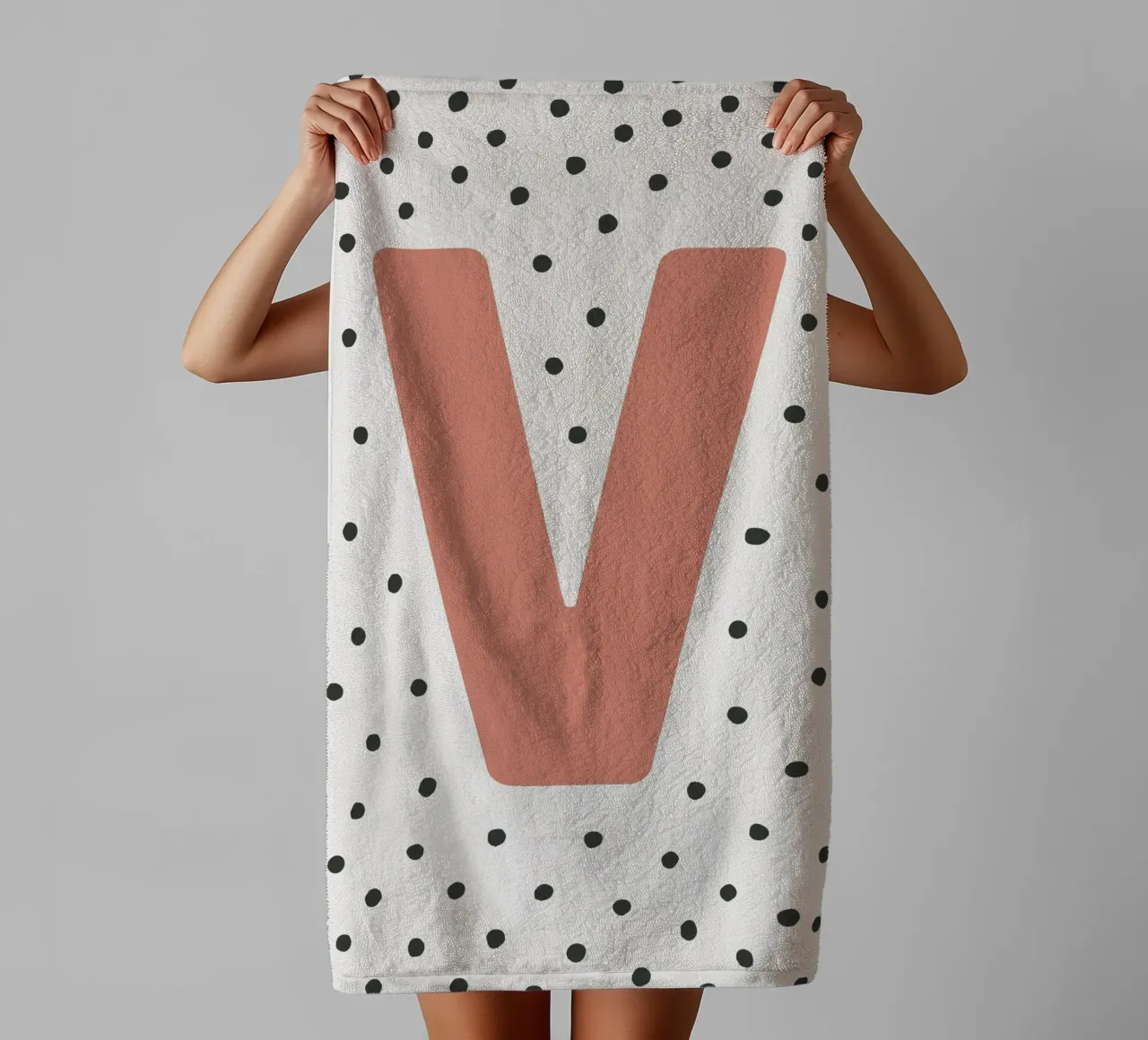 Initial V on dot pattern - Scandinavian style towel by KidzStudio