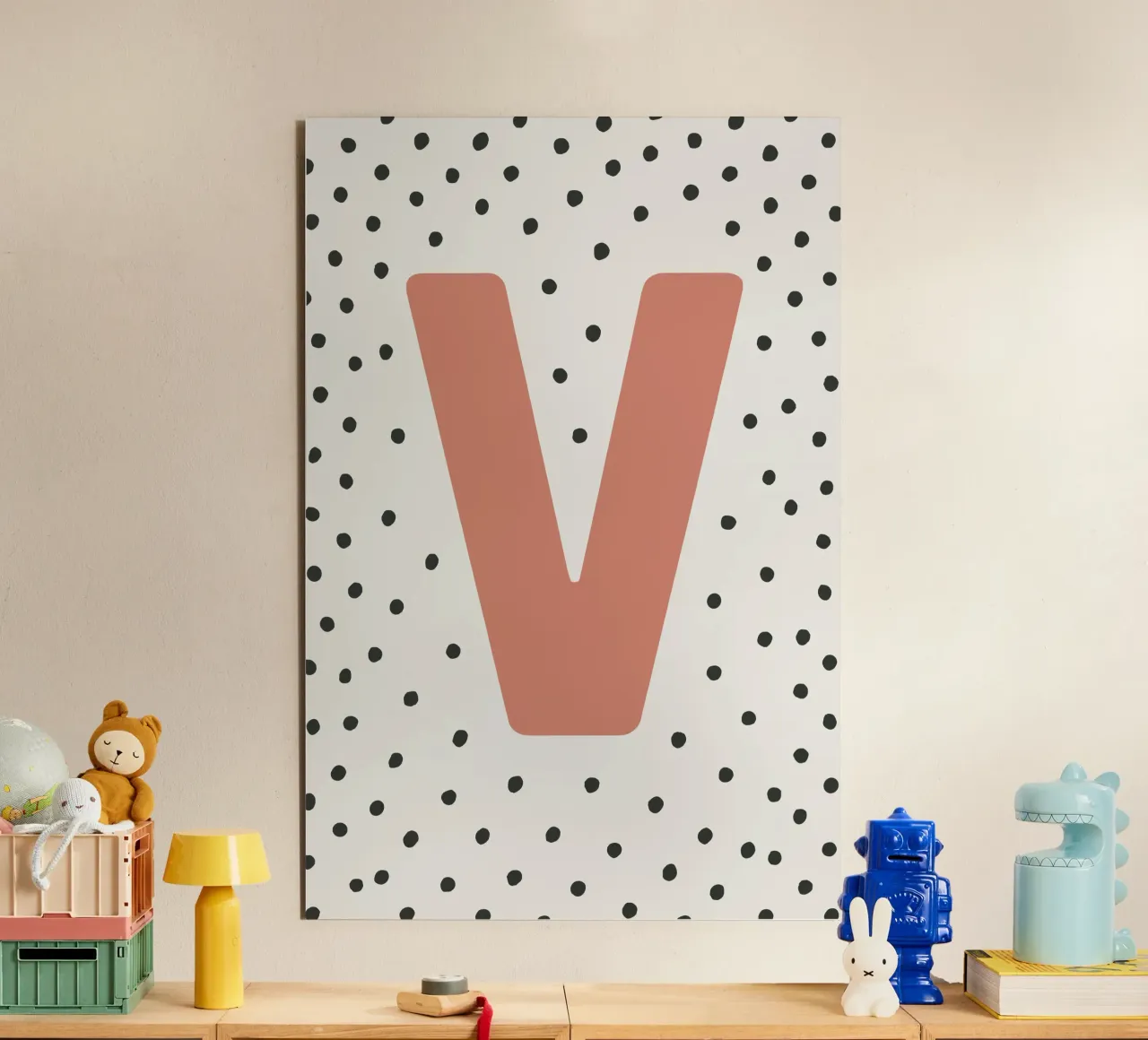 V iniziale su motivo a pois - stile scandinavo alluminio dibond da KidzStudio