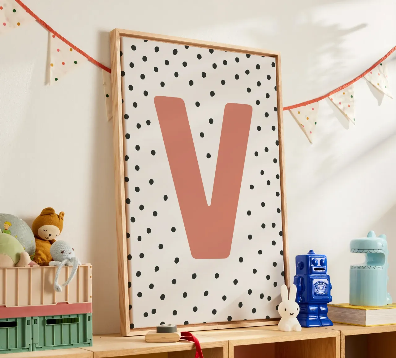 Initial V on dot pattern - Scandinavian style canvas by KidzStudio