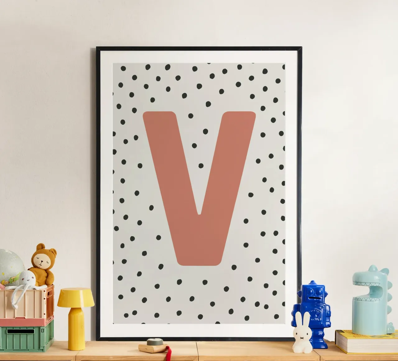 Initial V on dot pattern - Scandinavian style hahnemühle by KidzStudio