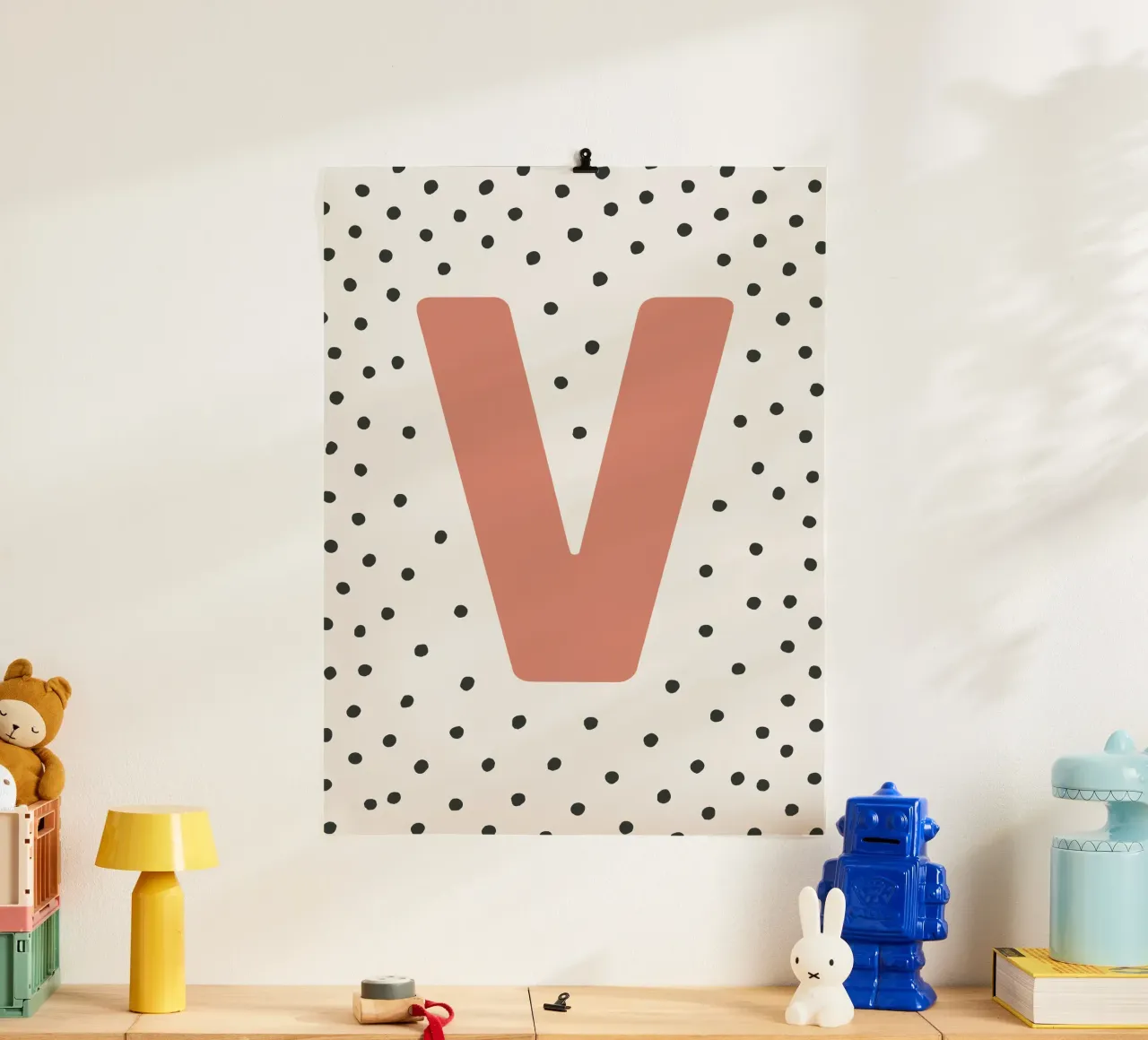 Initial V on dot pattern - Scandinavian style hahnemühle by KidzStudio