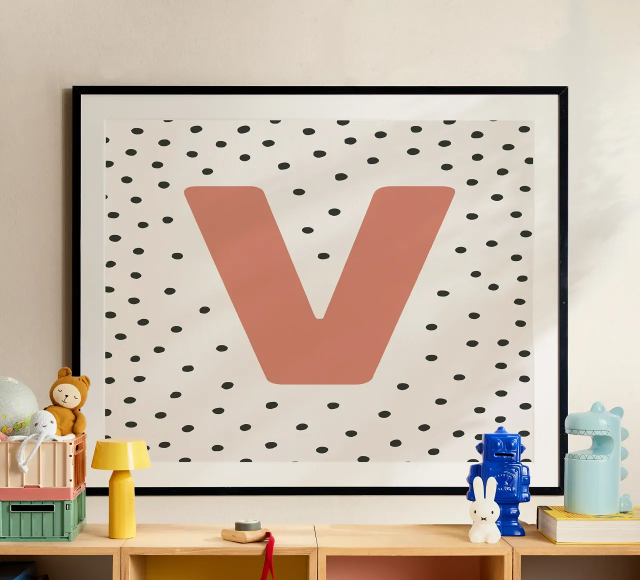 Initial V on dot pattern - Scandinavian style hahnemühle by KidzStudio
