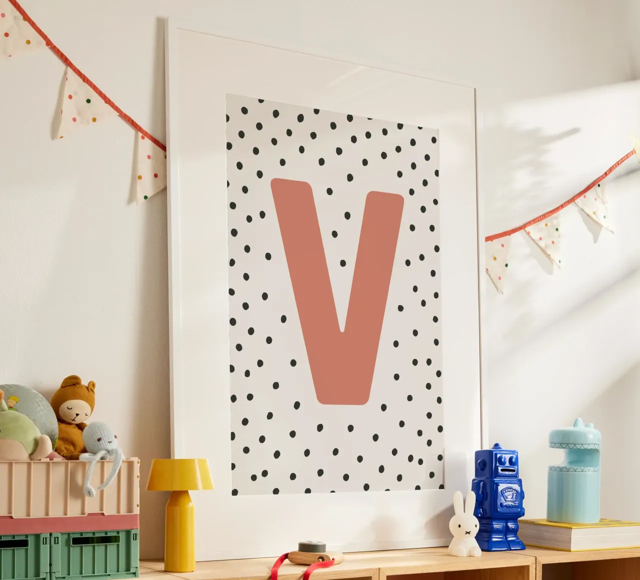 Initial V on dot pattern - Scandinavian style hahnemühle by KidzStudio