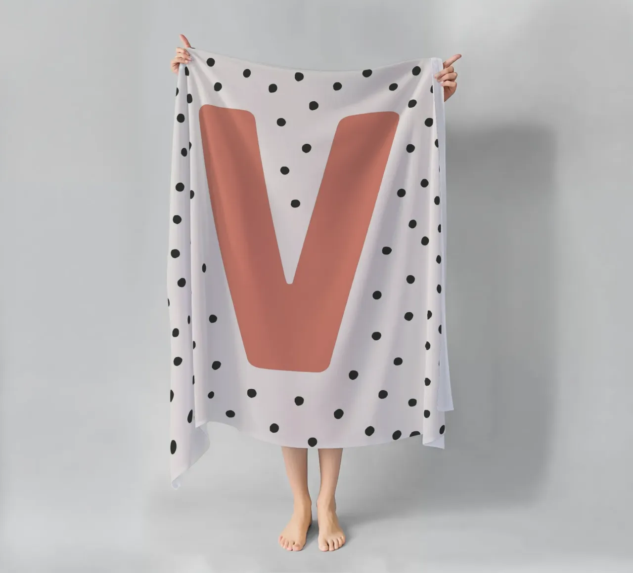 Initial V on dot pattern - Scandinavian style beach towel by KidzStudio