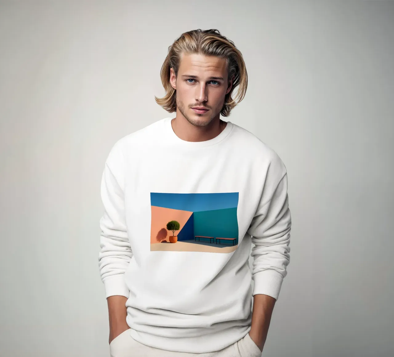 Perzik & groenblauw - Zachte harmonie in pastelgeometrie sweatshirt van Affiches Minimalistes