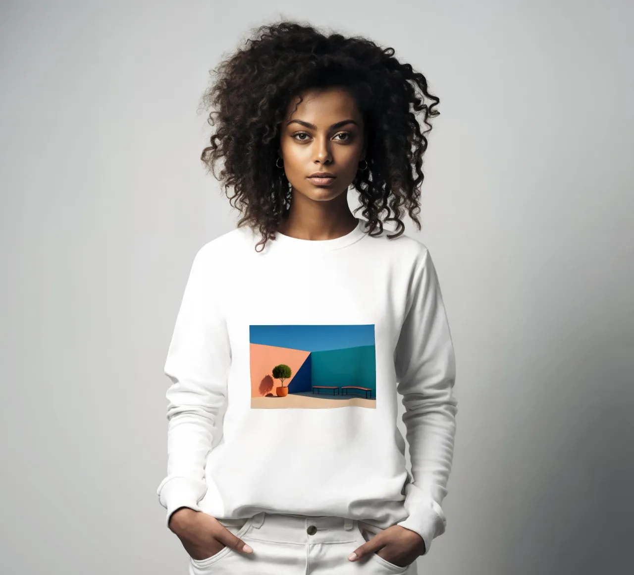 Perzik & groenblauw - Zachte harmonie in pastelgeometrie sweatshirt van Affiches Minimalistes