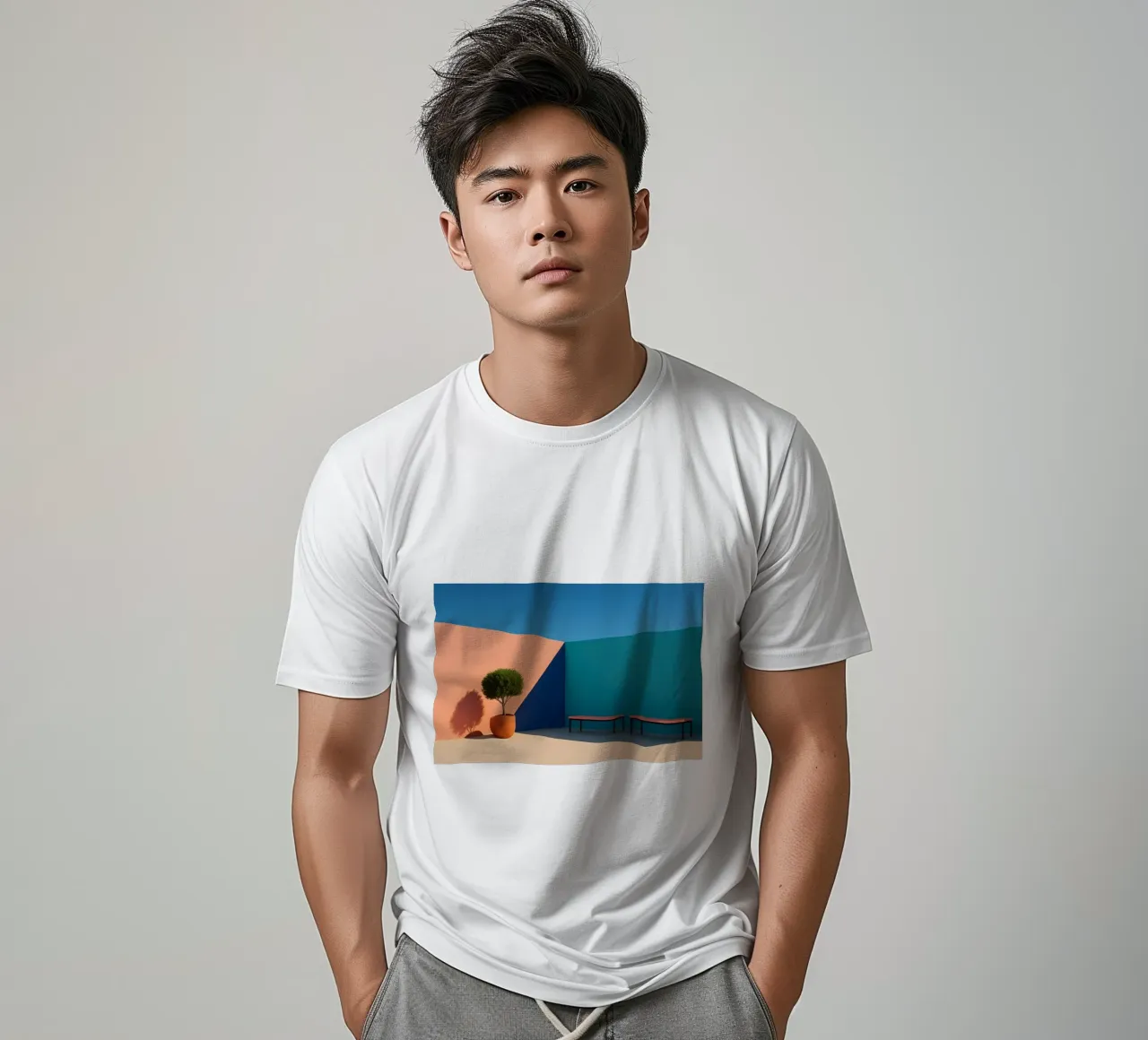 Peach & Teal - Soft harmony in pastel geometry t-shirt by Affiches Minimalistes